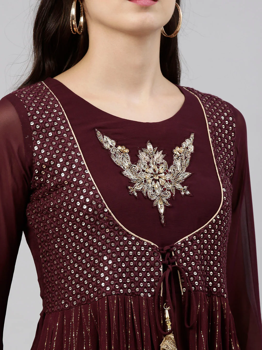 Neerus Wine Color Georgette Fabric Suit-Short Anarkali - Image 7