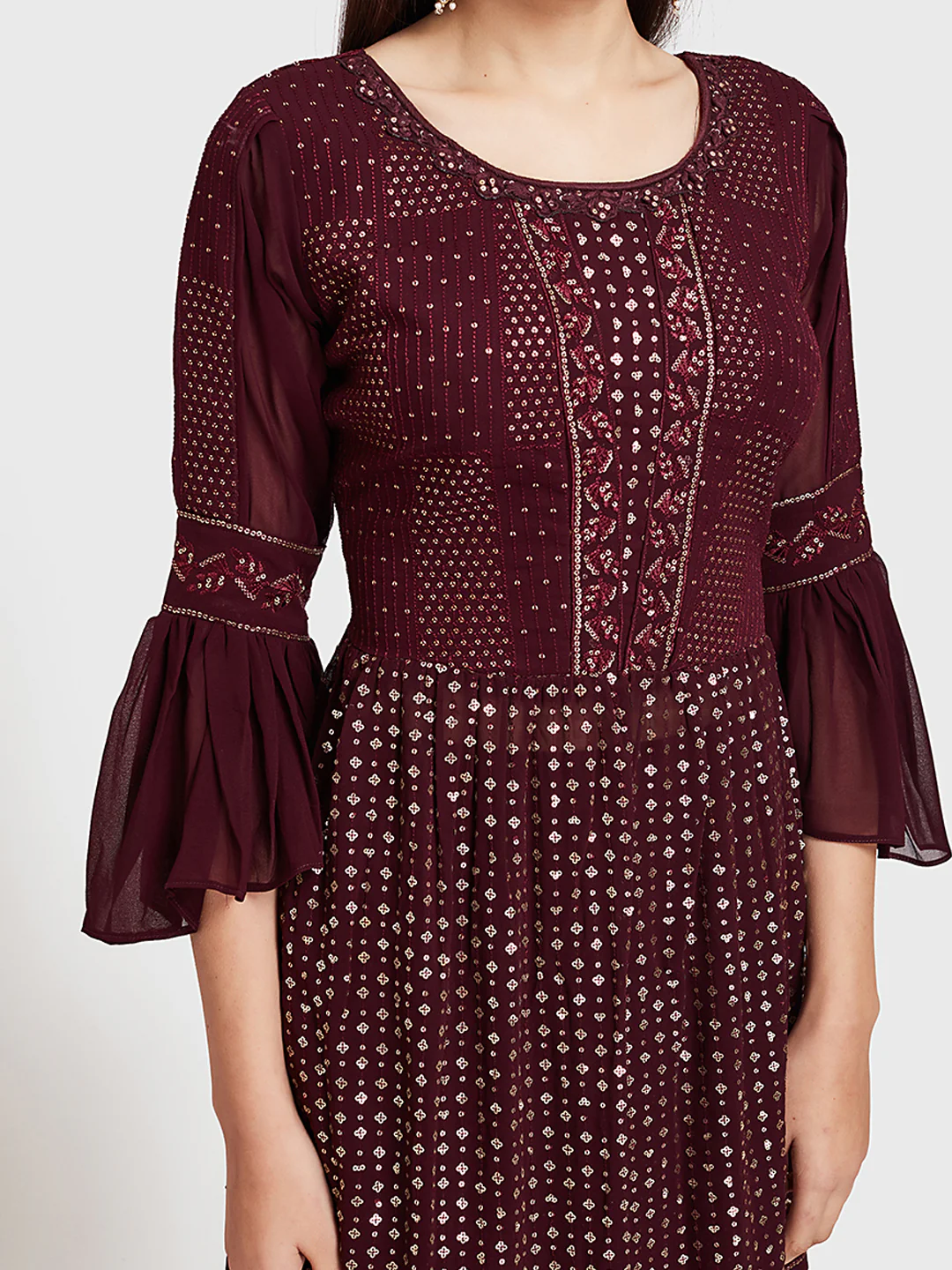 Neerus Wine Color Georgette Fabric Suit-Skirts - Image 2