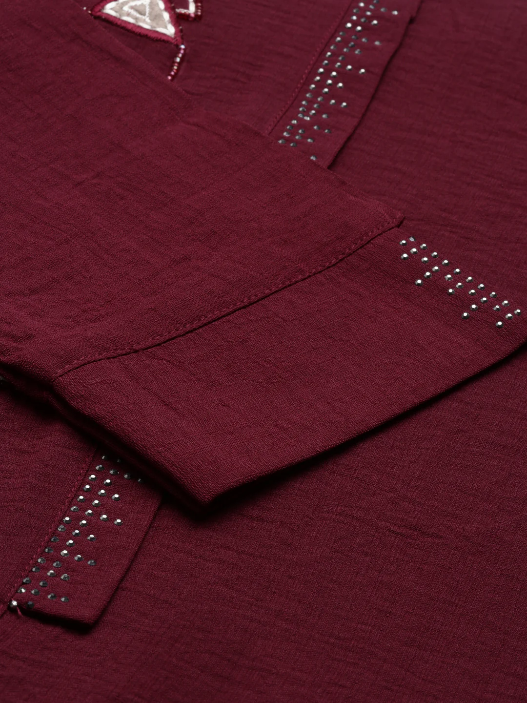 Neerus Wine Color Mouse Crepe Fabric Kurta - Image 6