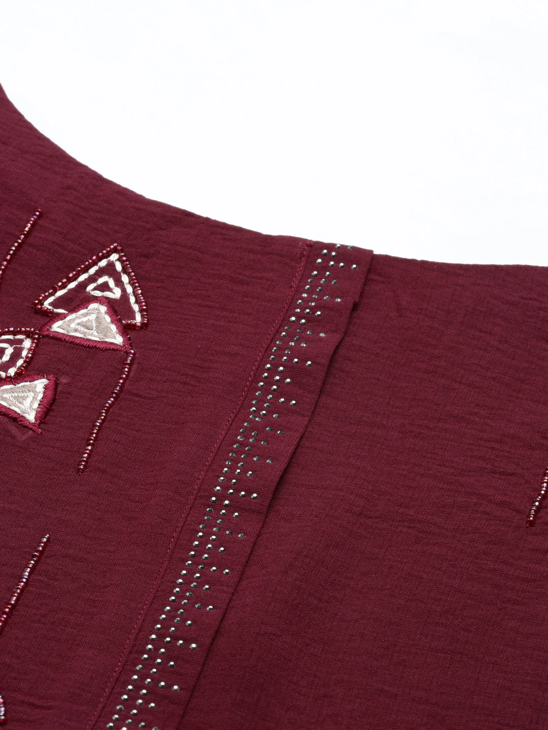 Neerus Wine Color Mouse Crepe Fabric Kurta - Image 8