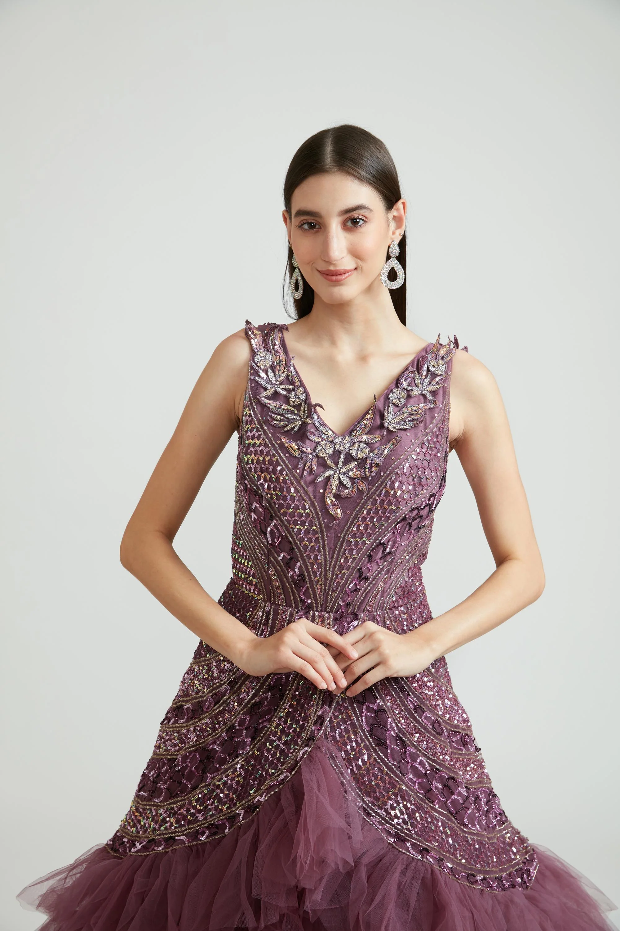 Neerus Wine Color Nett Fabric Gown With Dupatta - Image 2