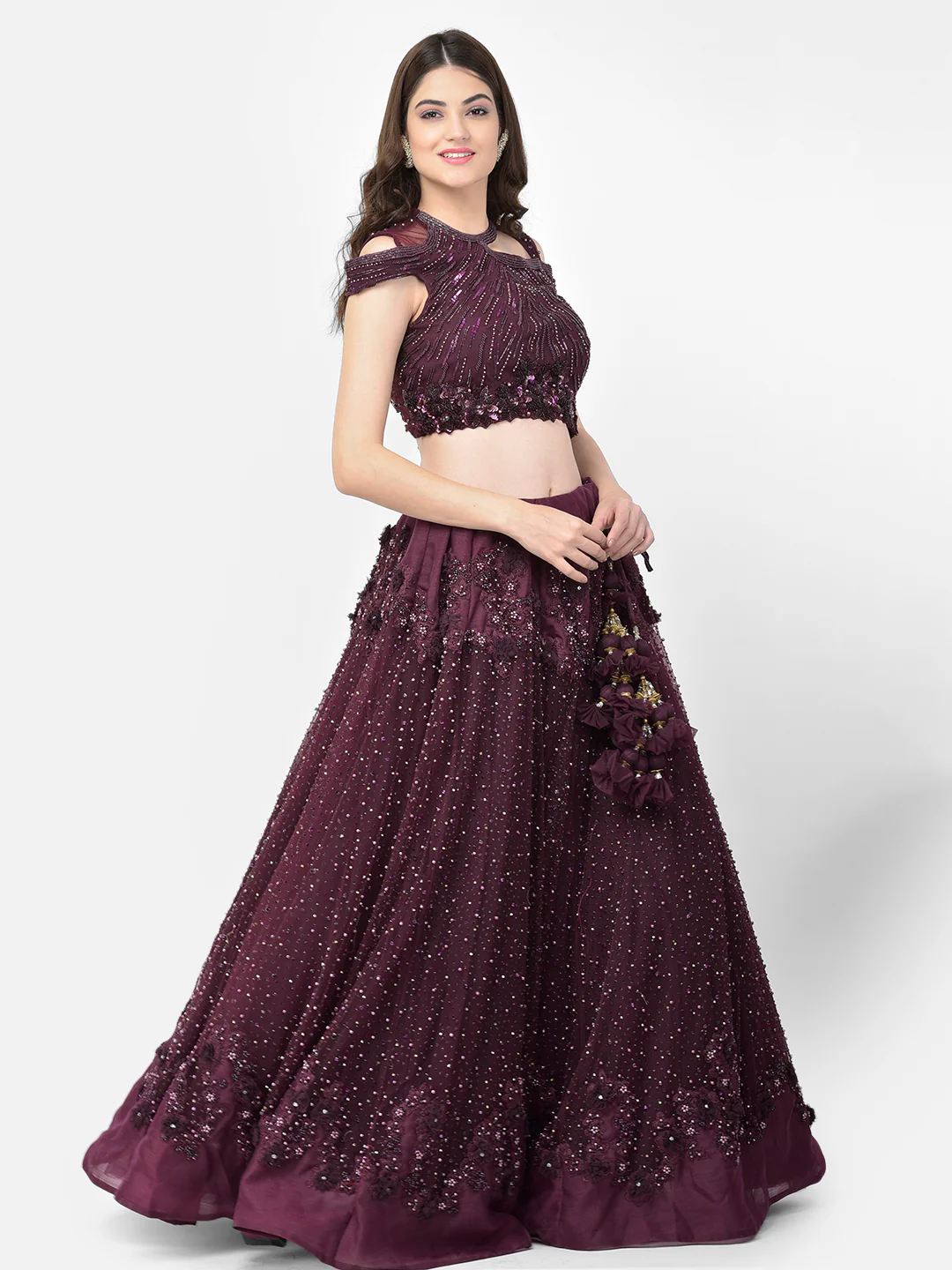 Neerus Wine Color Nett Fabric Lehenga Choli - Image 2
