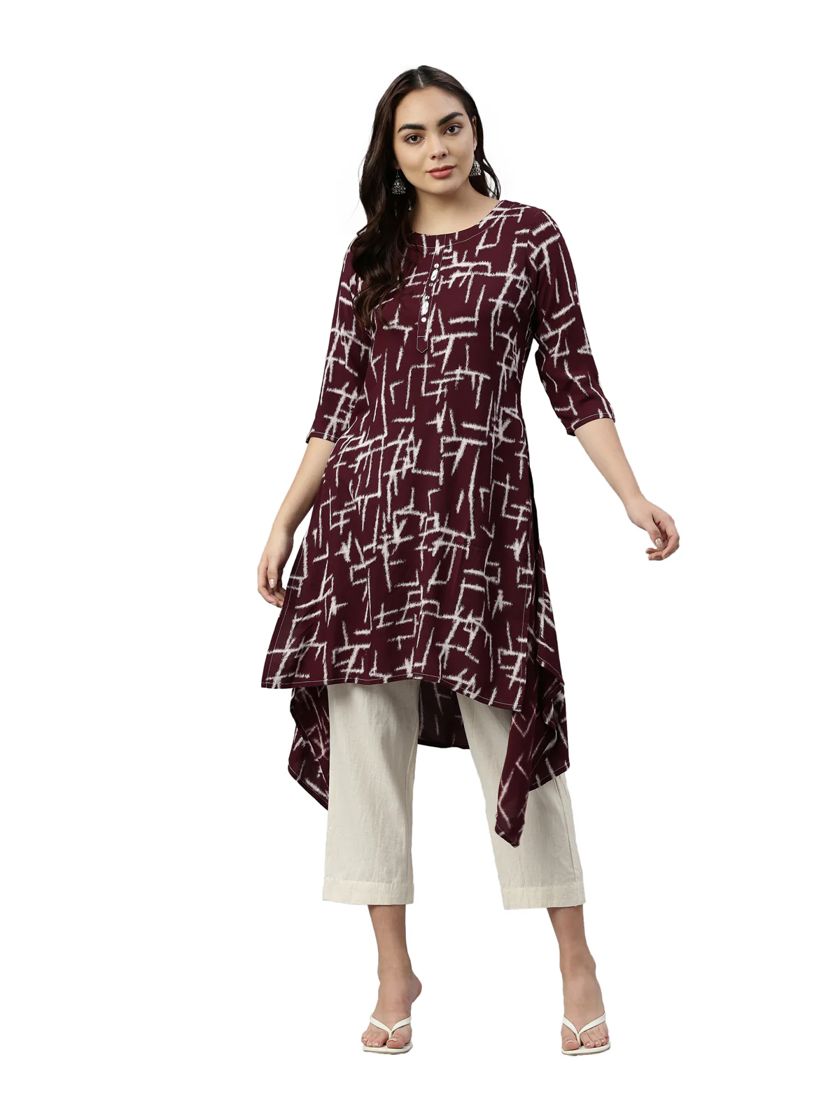 Neerus Wine Color Rayon Fabric Kurta