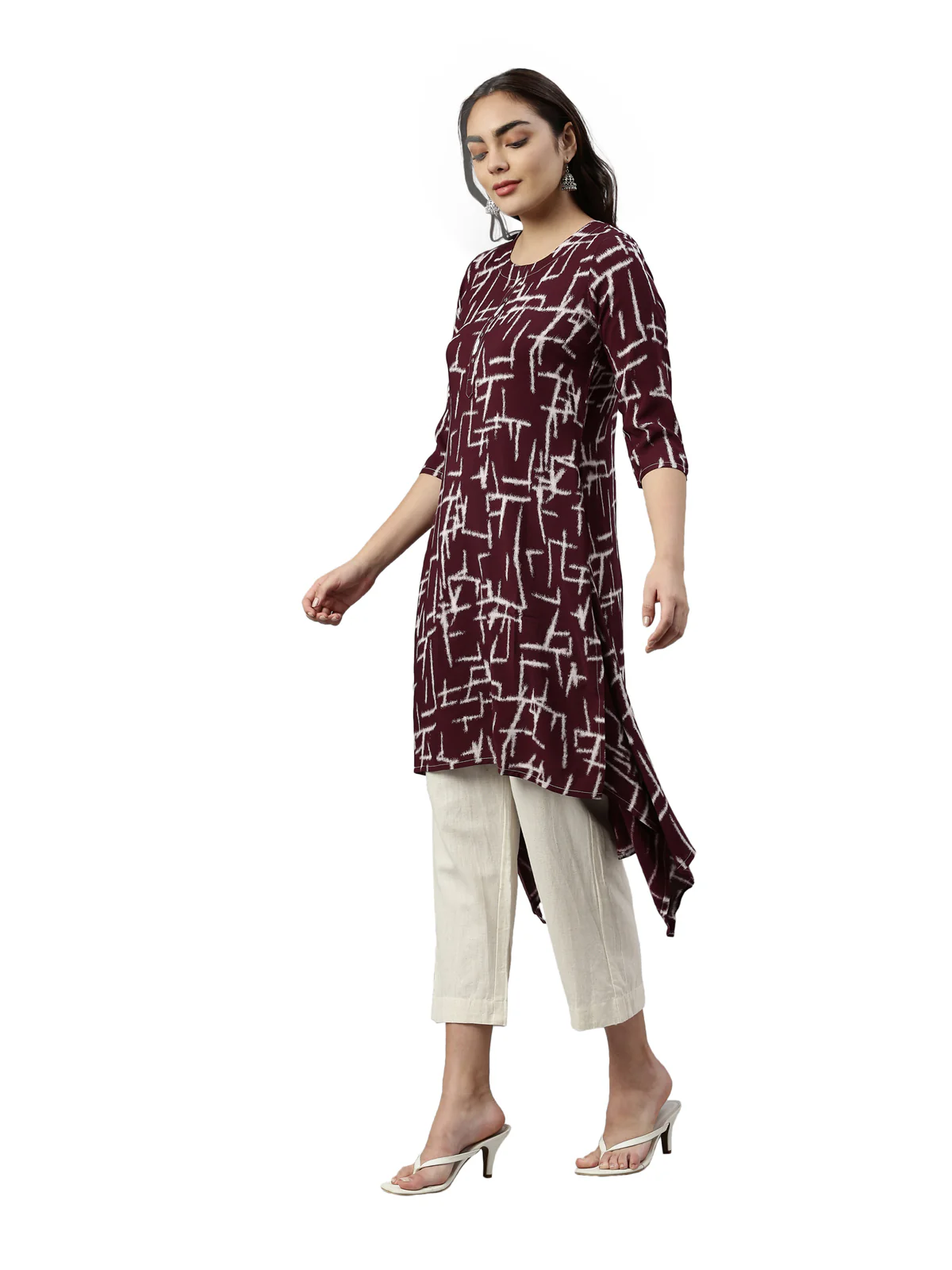 Neerus Wine Color Rayon Fabric Kurta - Image 2