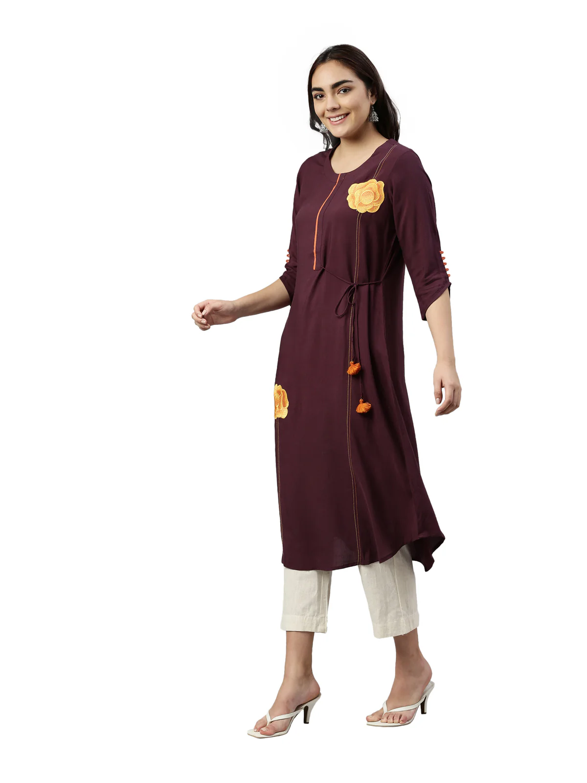 Neerus Wine Color Rayon Fabric Kurta - Image 2