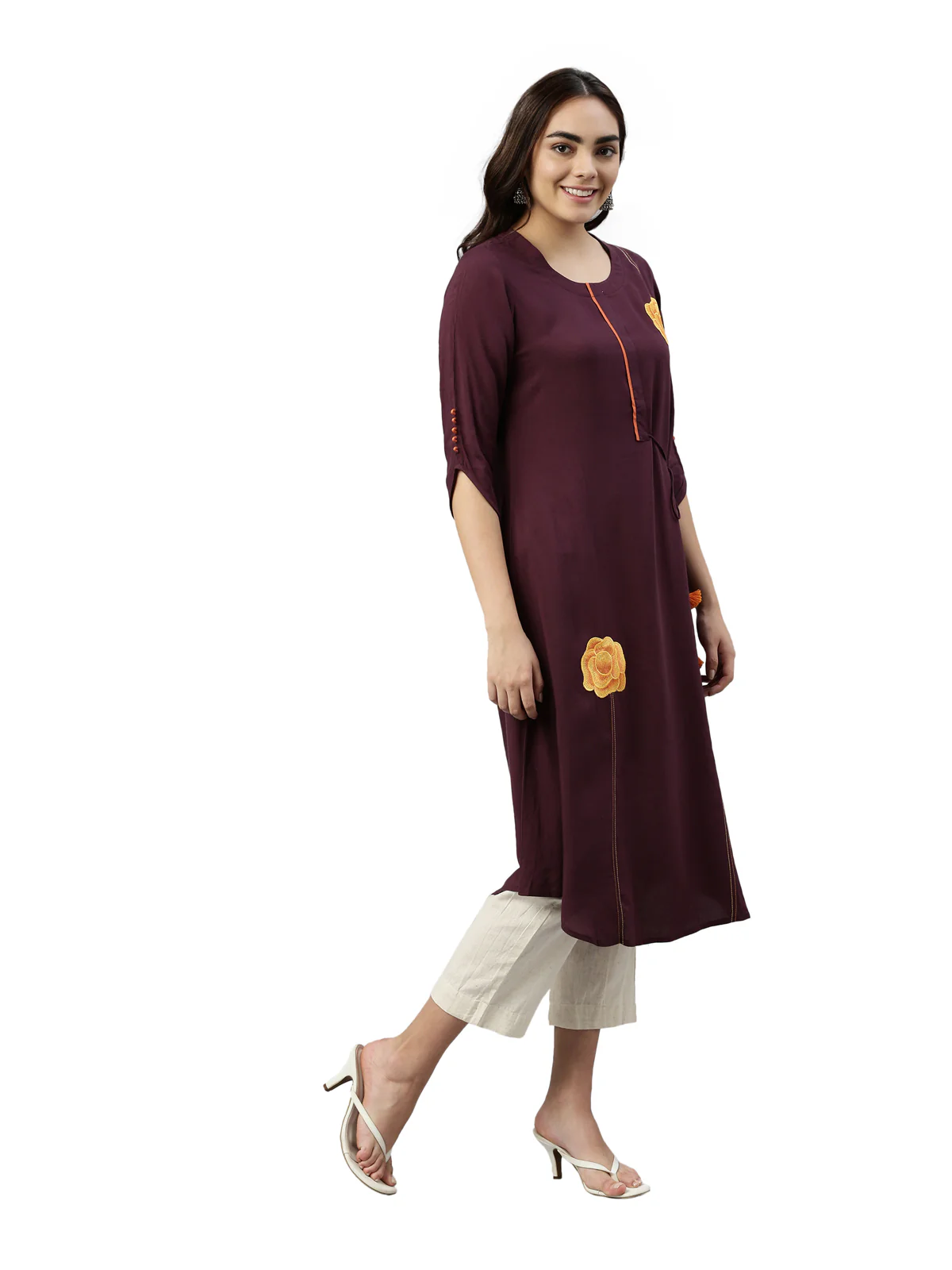 Neerus Wine Color Rayon Fabric Kurta - Image 3