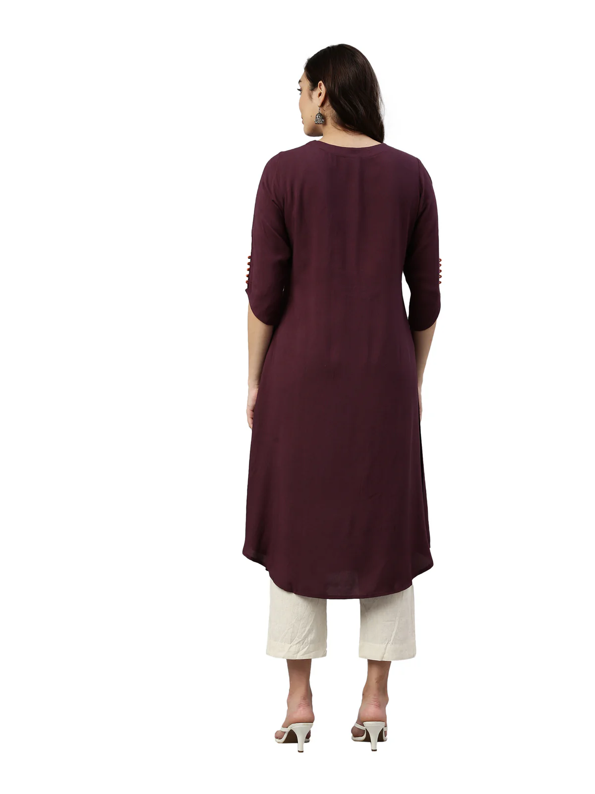 Neerus Wine Color Rayon Fabric Kurta - Image 4