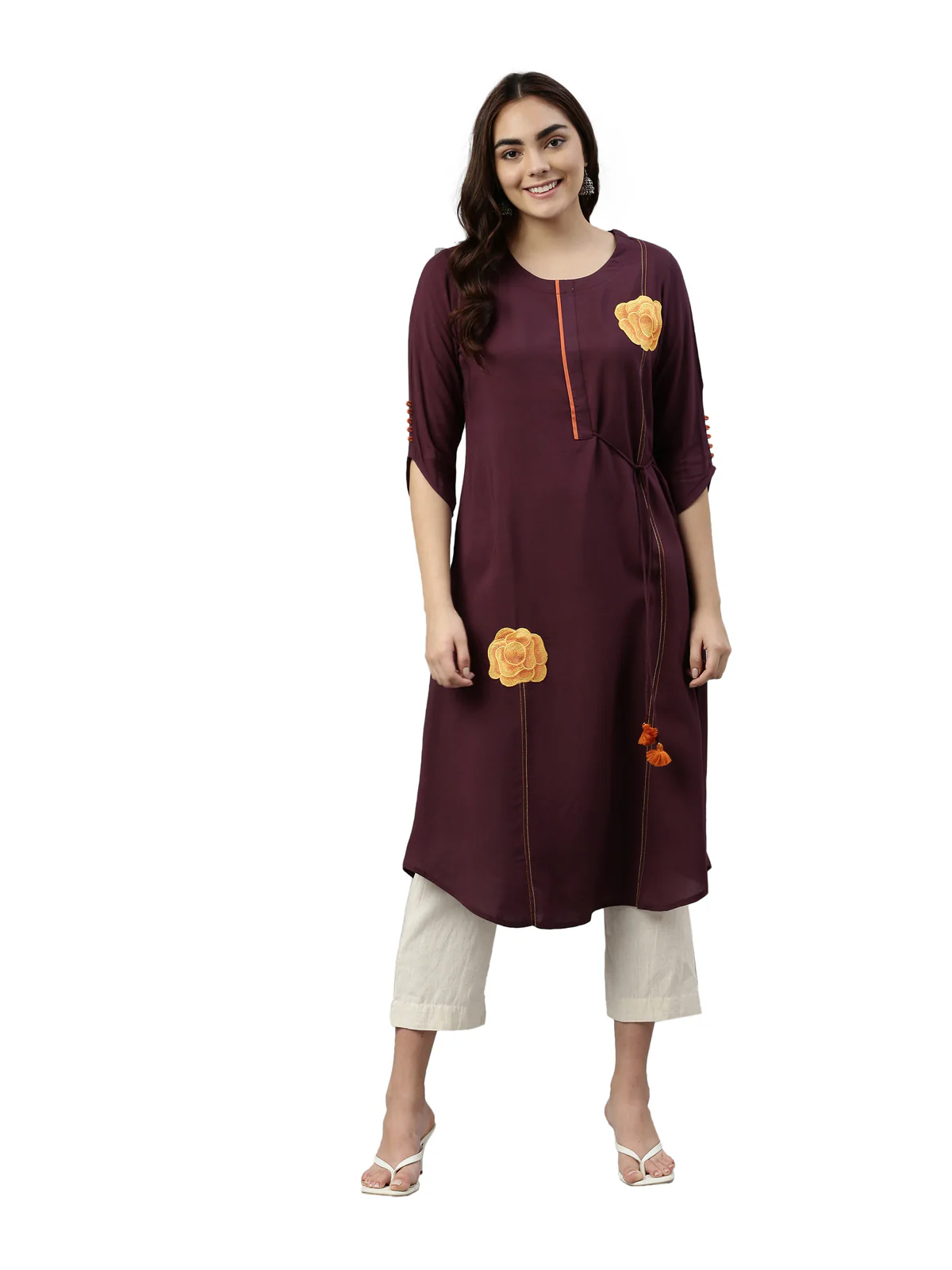 Neerus Wine Color Rayon Fabric Kurta - Image 5