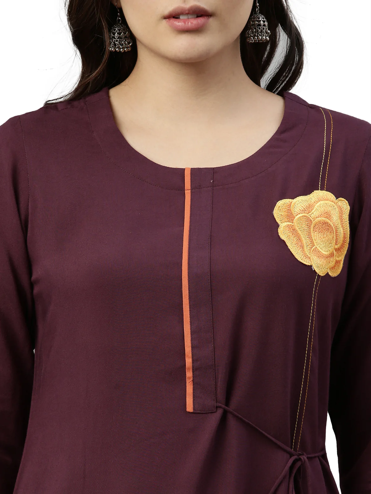Neerus Wine Color Rayon Fabric Kurta - Image 6