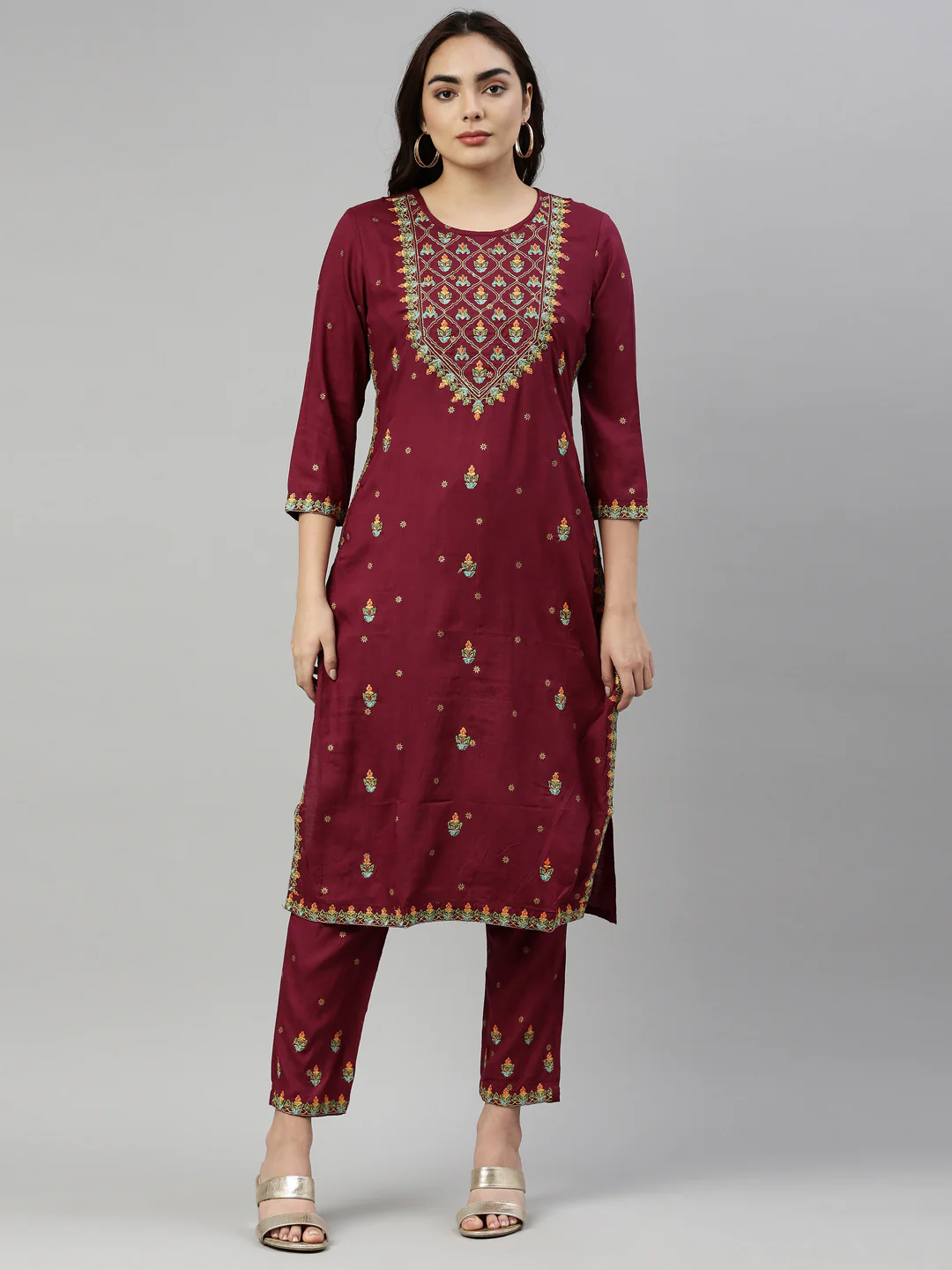 Neerus Wine Color Rayon Fabric Kurta