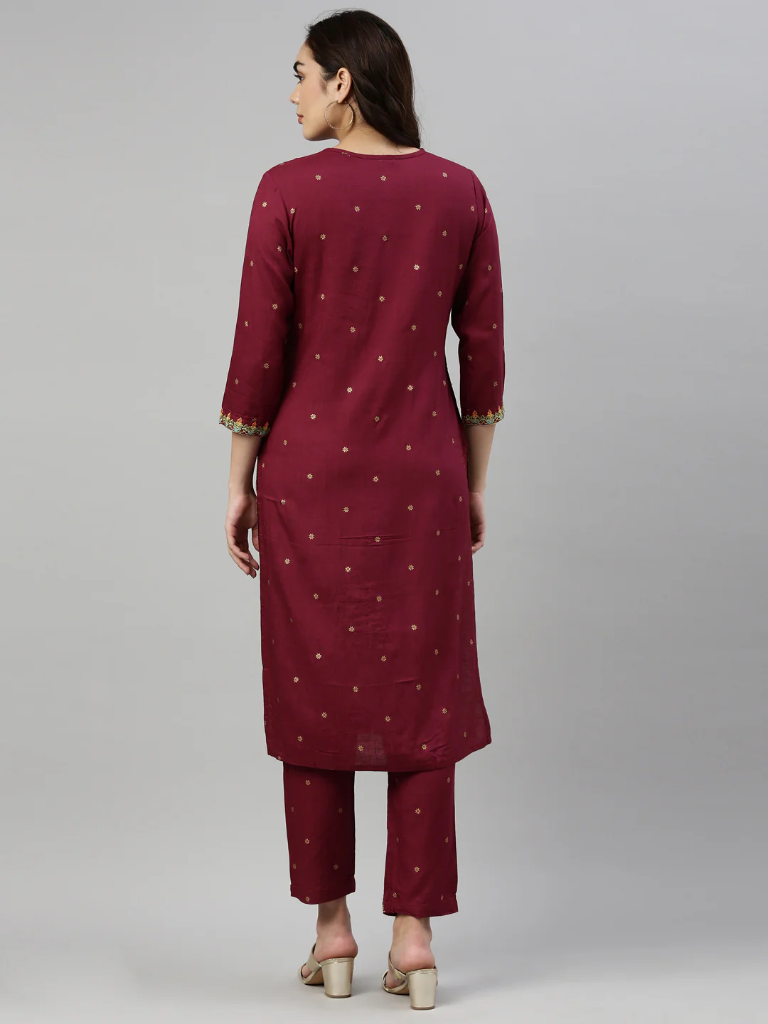 Neerus Wine Color Rayon Fabric Kurta - Image 4