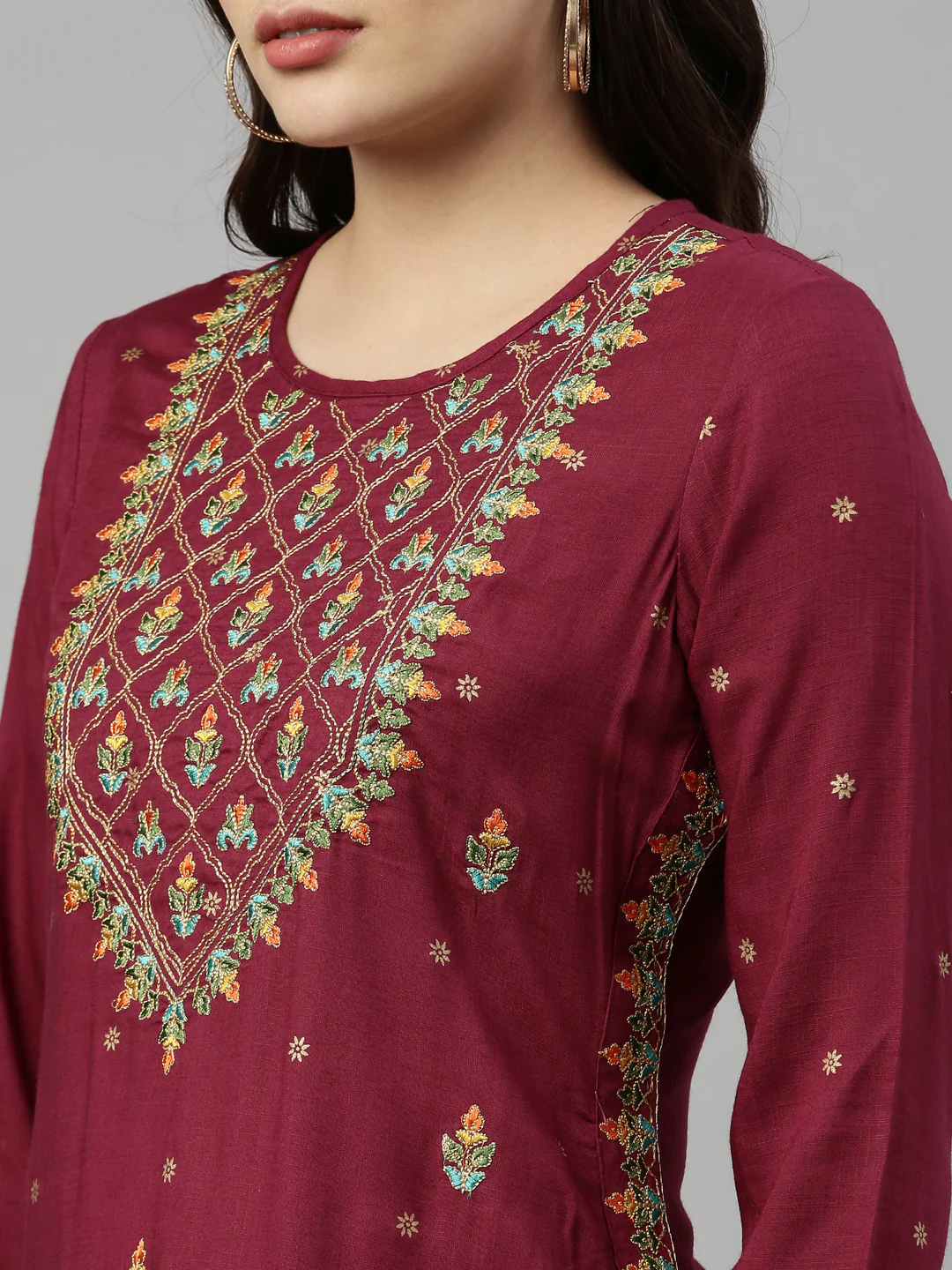 Neerus Wine Color Rayon Fabric Kurta - Image 8