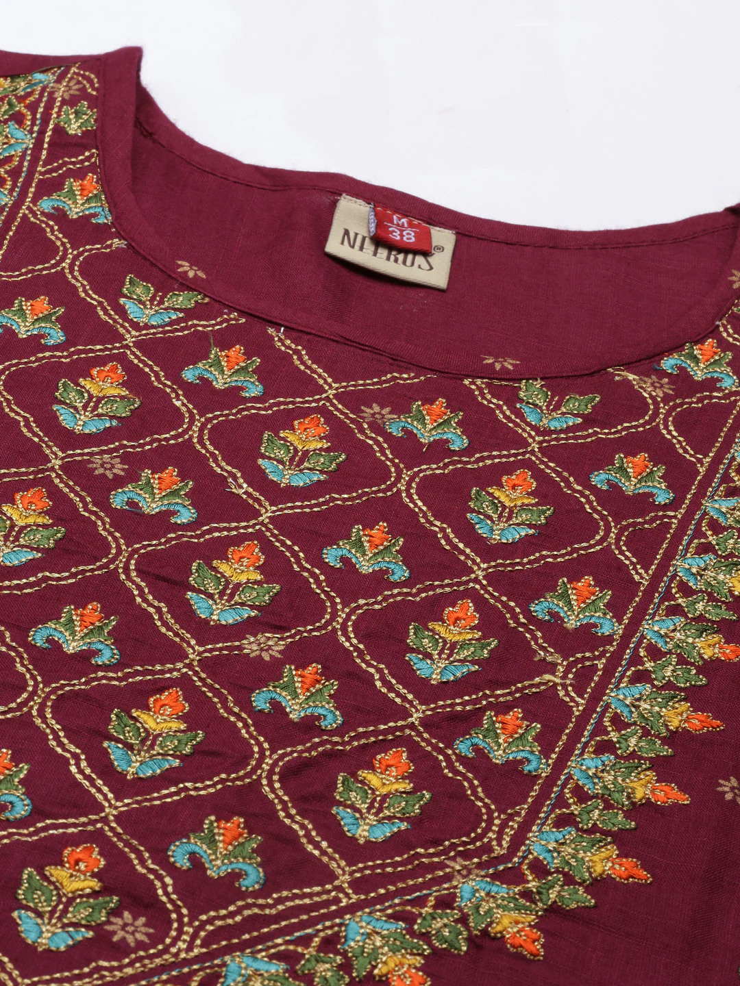 Neerus Wine Color Rayon Fabric Kurta - Image 9