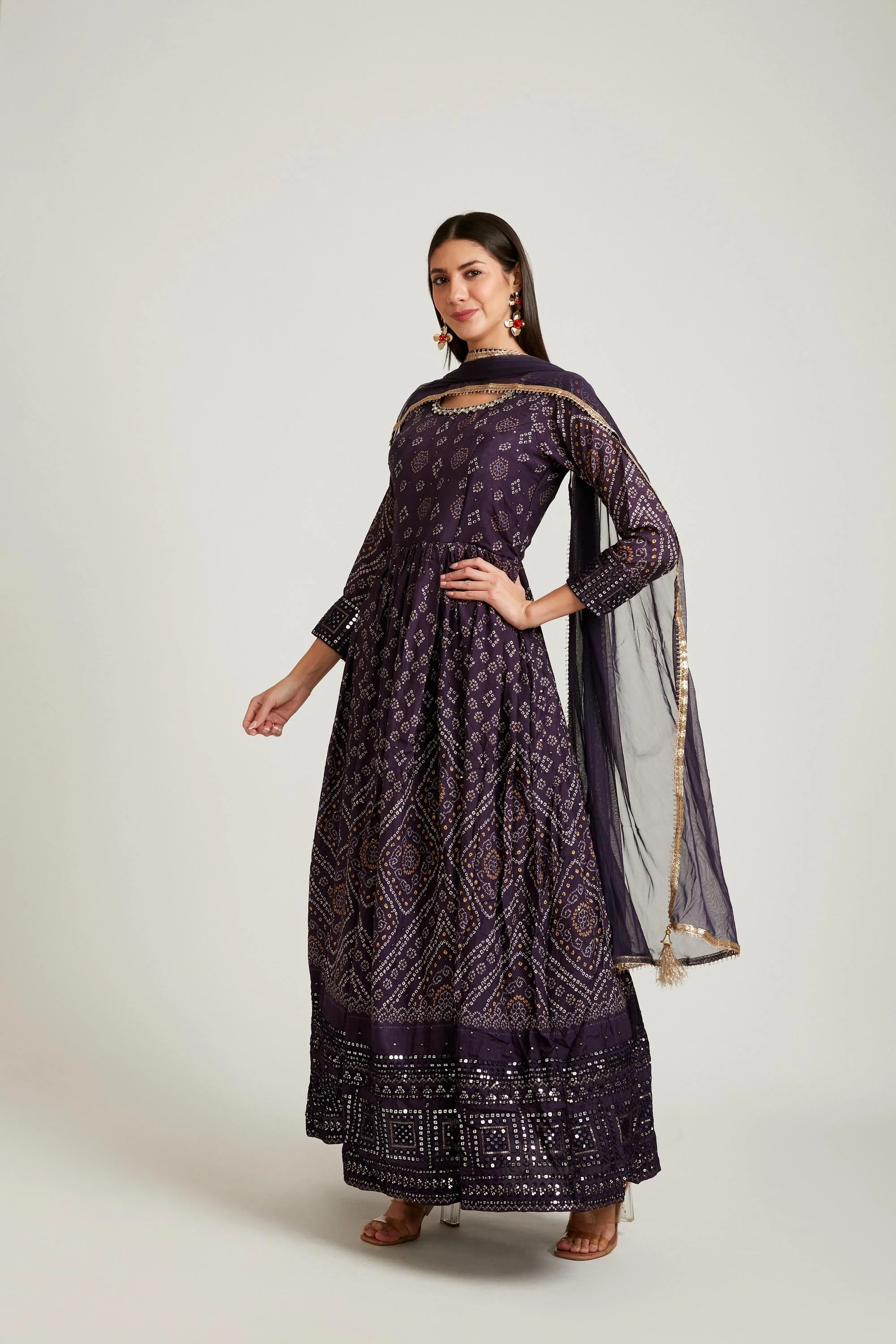 Neerus Wine Color Silk Fabric Salwar Kameez