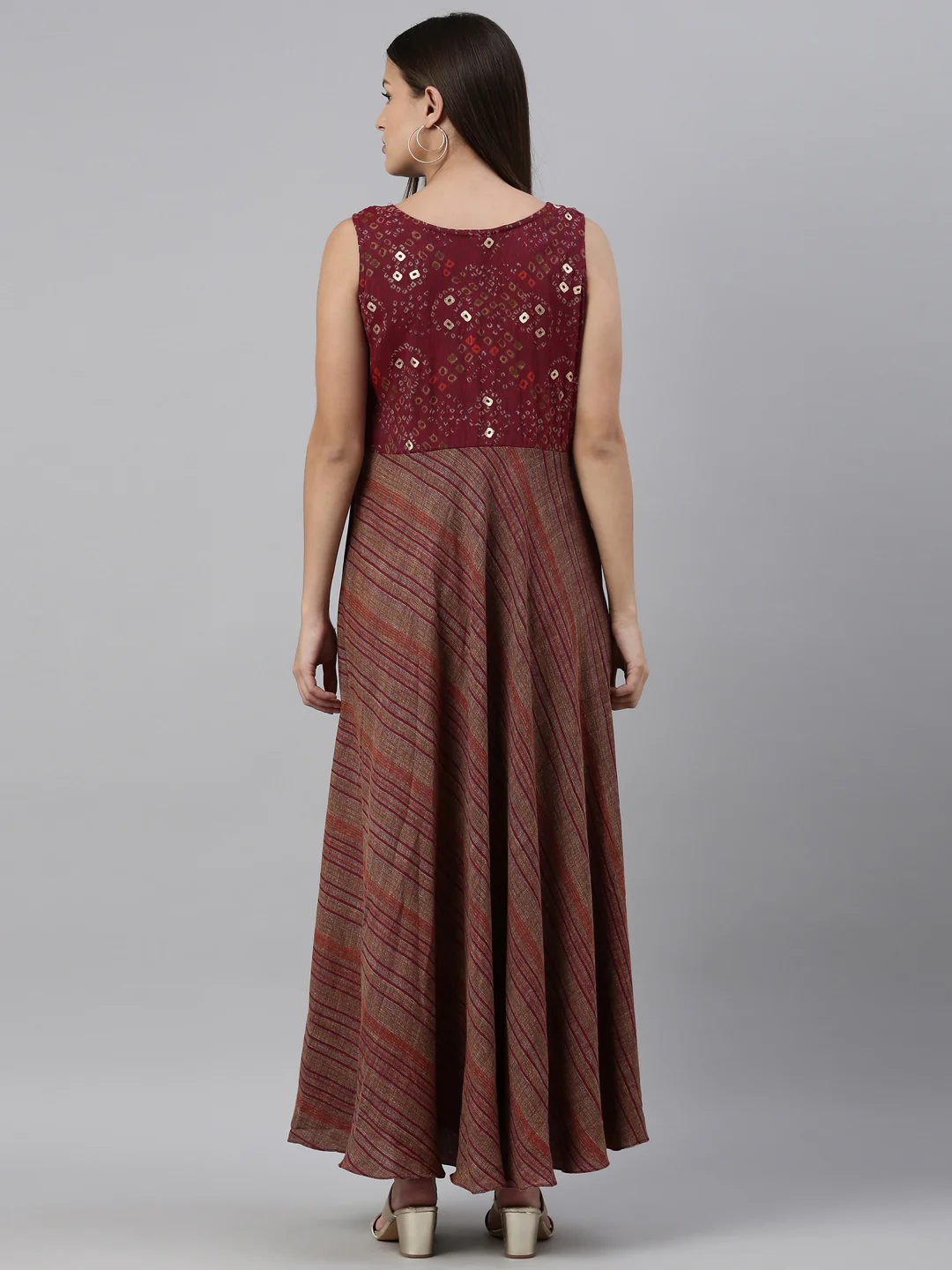 Neerus Wine Color Slub Rayon Fabric Kurta - Image 4