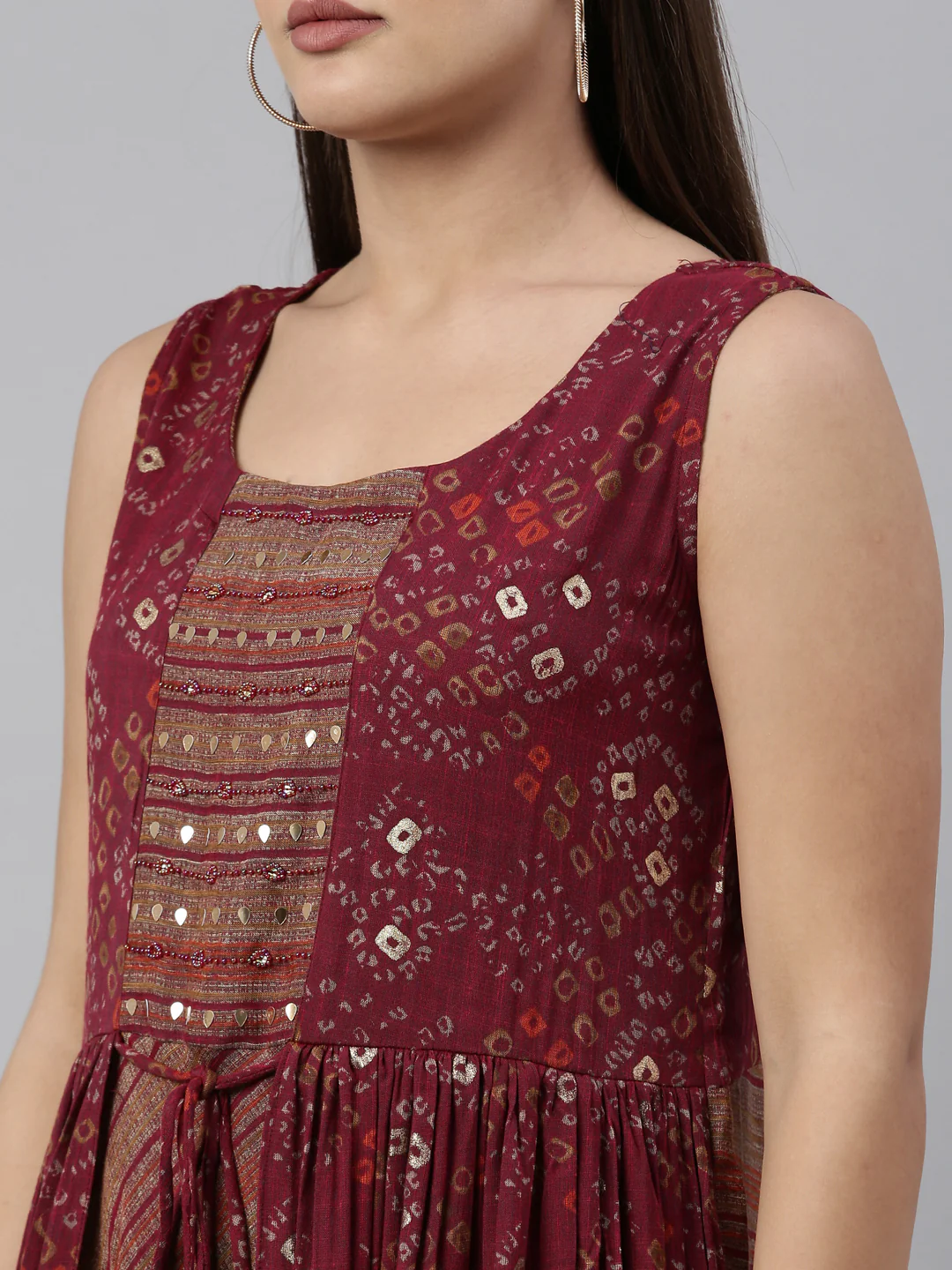 Neerus Wine Color Slub Rayon Fabric Kurta - Image 6