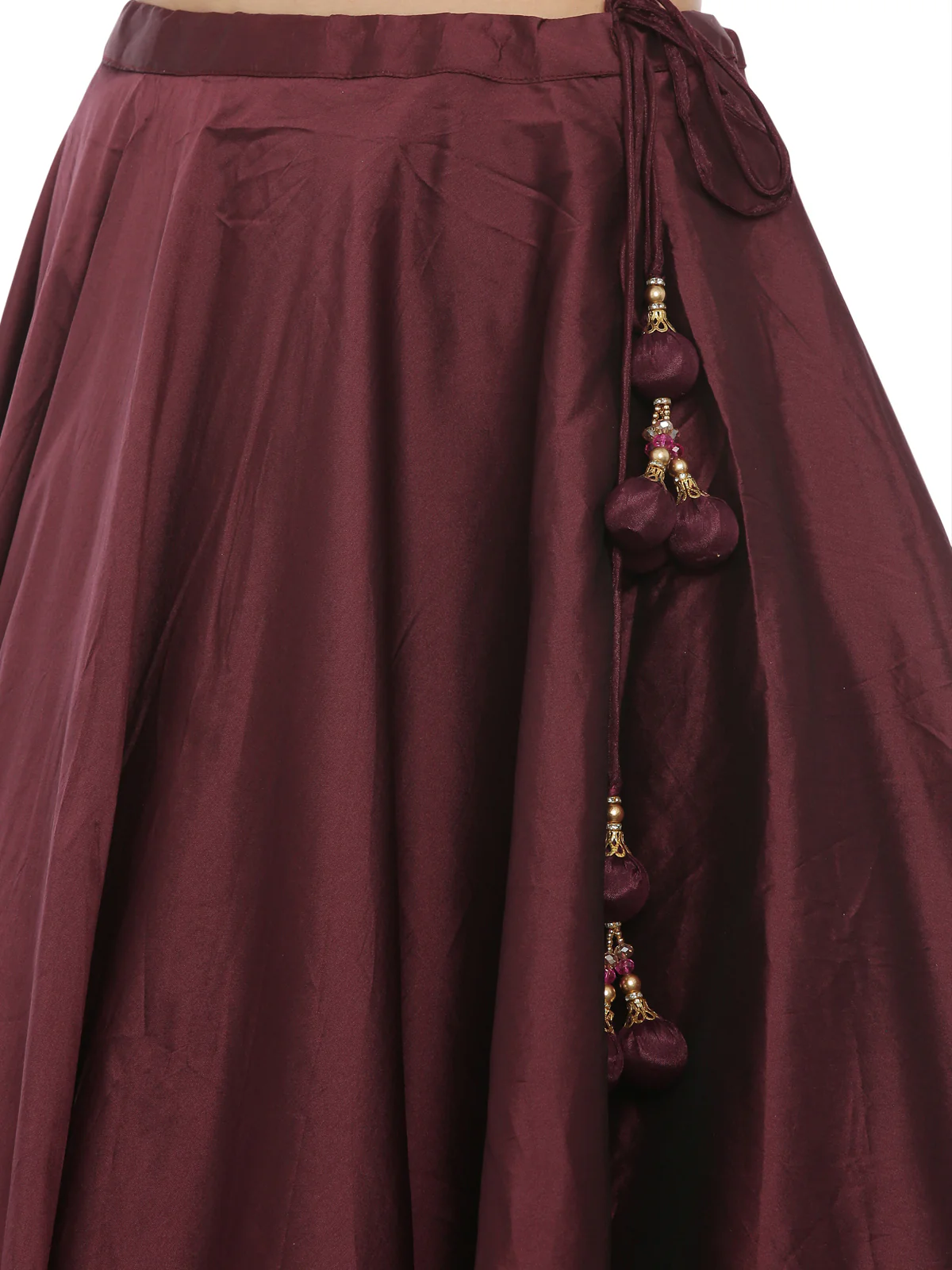 Neerus Wine Color Tuffeta Fabric Ghagra Set - Image 3