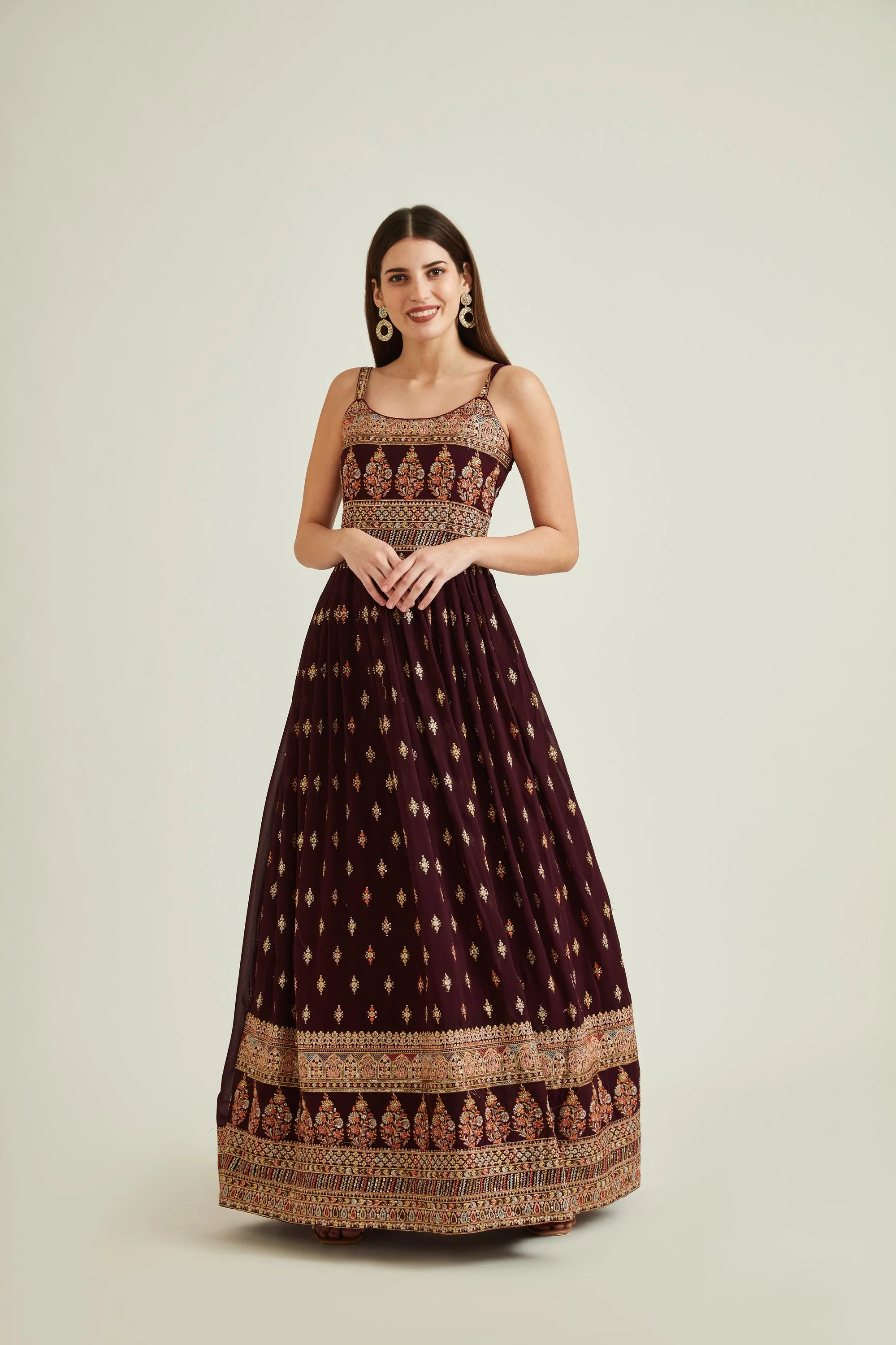 Neerus Wine Colour Georgette Fabric Suit-Anarkali - Image 4