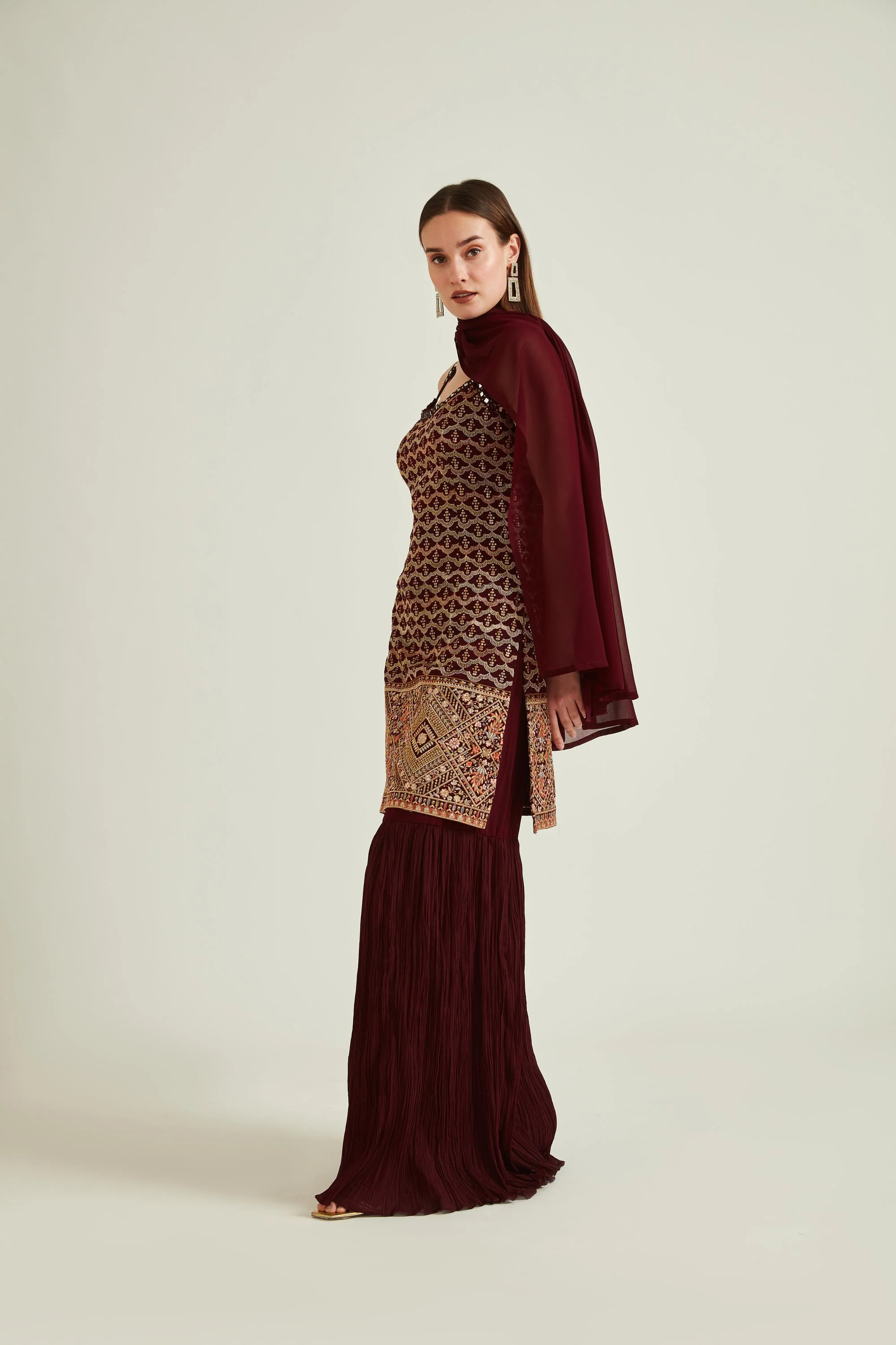 Neerus Wine Colour Georgette Fabric Suit-Gharara - Image 2