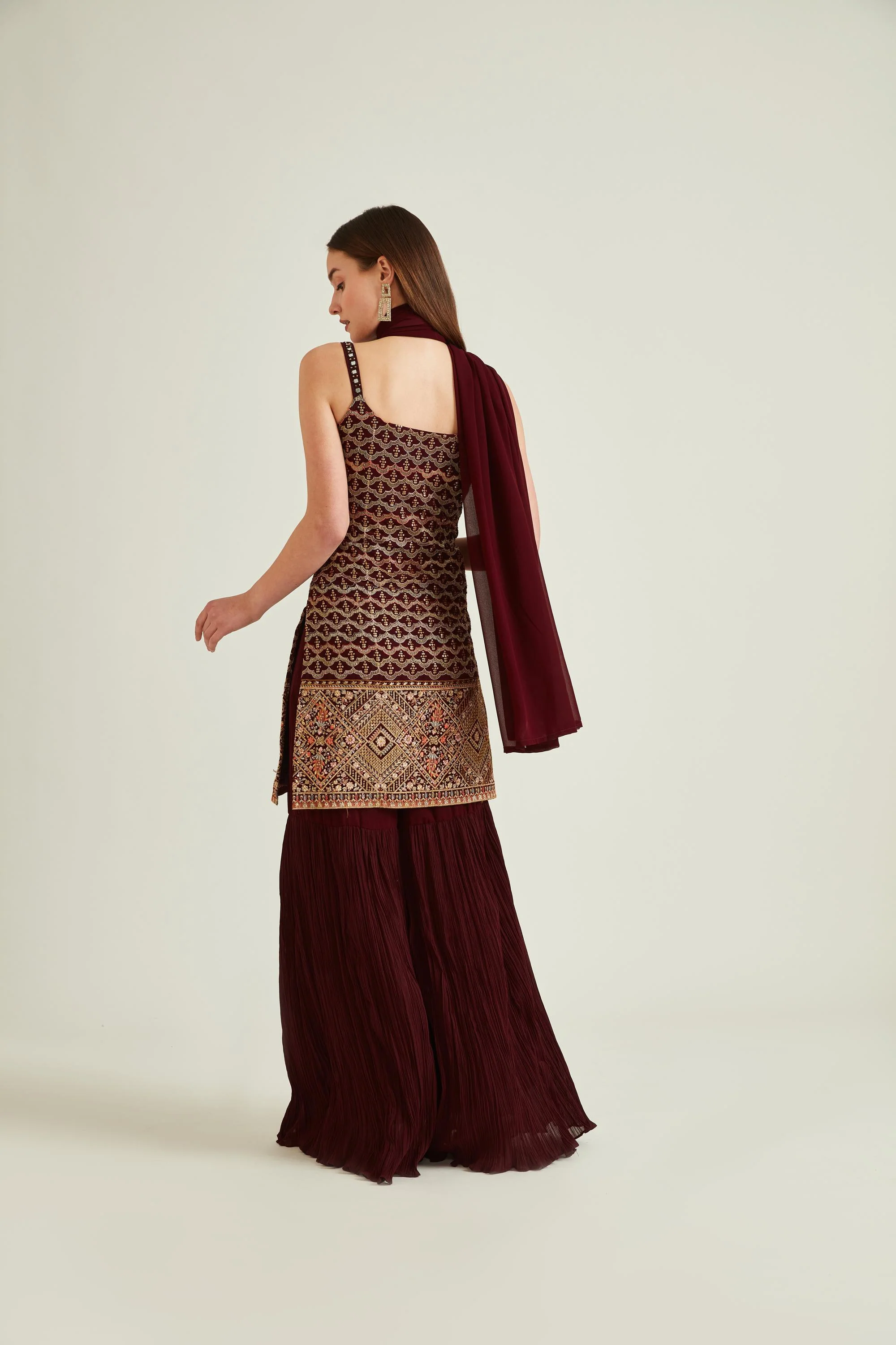Neerus Wine Colour Georgette Fabric Suit-Gharara - Image 3