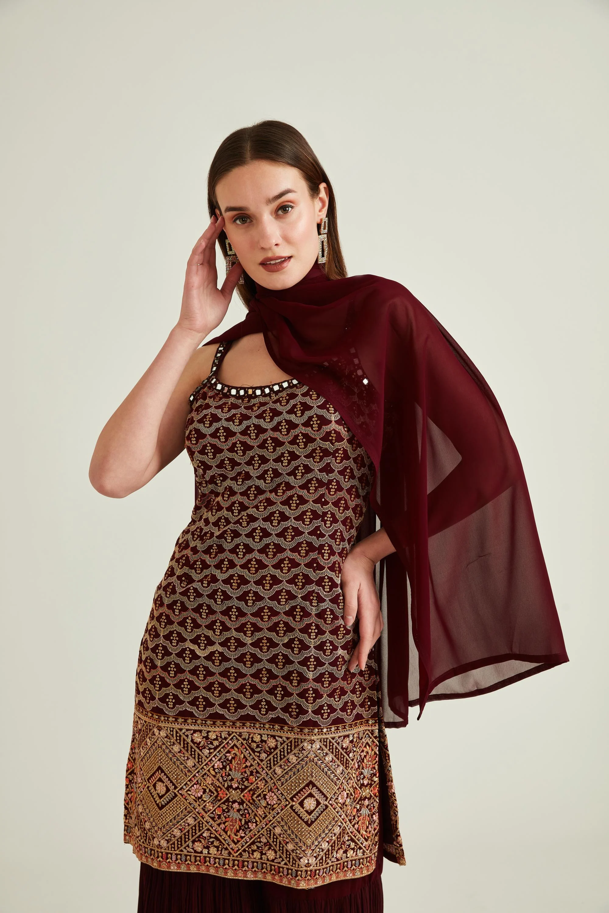 Neerus Wine Colour Georgette Fabric Suit-Gharara - Image 4