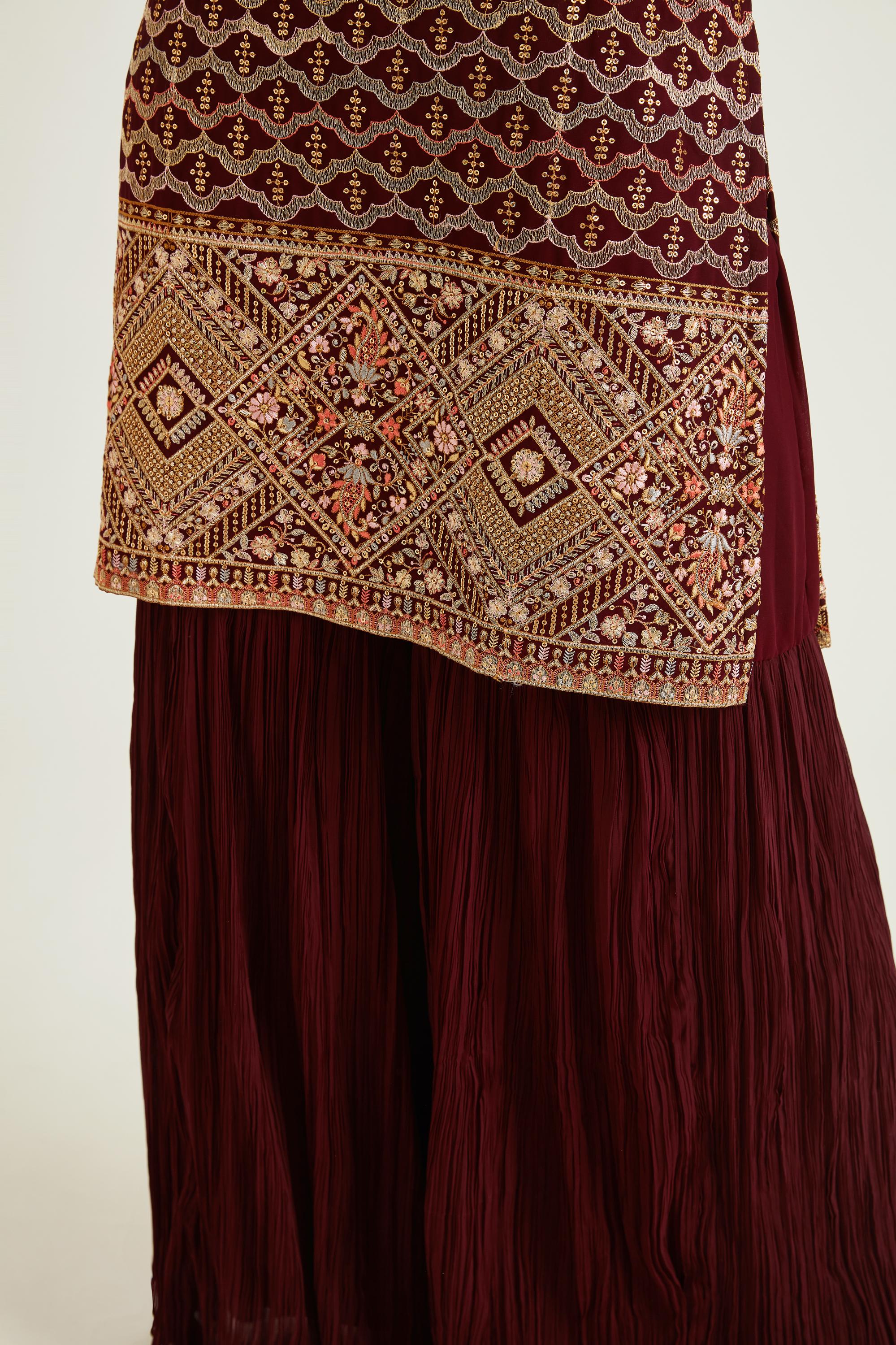 Neerus Wine Colour Georgette Fabric Suit-Gharara - Image 7