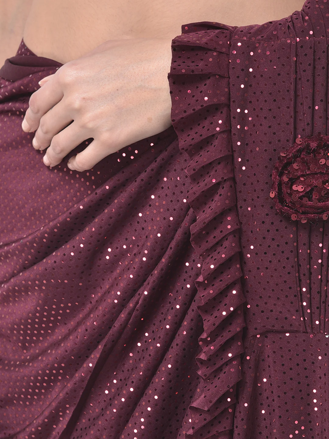 Neerus Wine Embellished Ready To Wear Saree With Blouse - Image 4