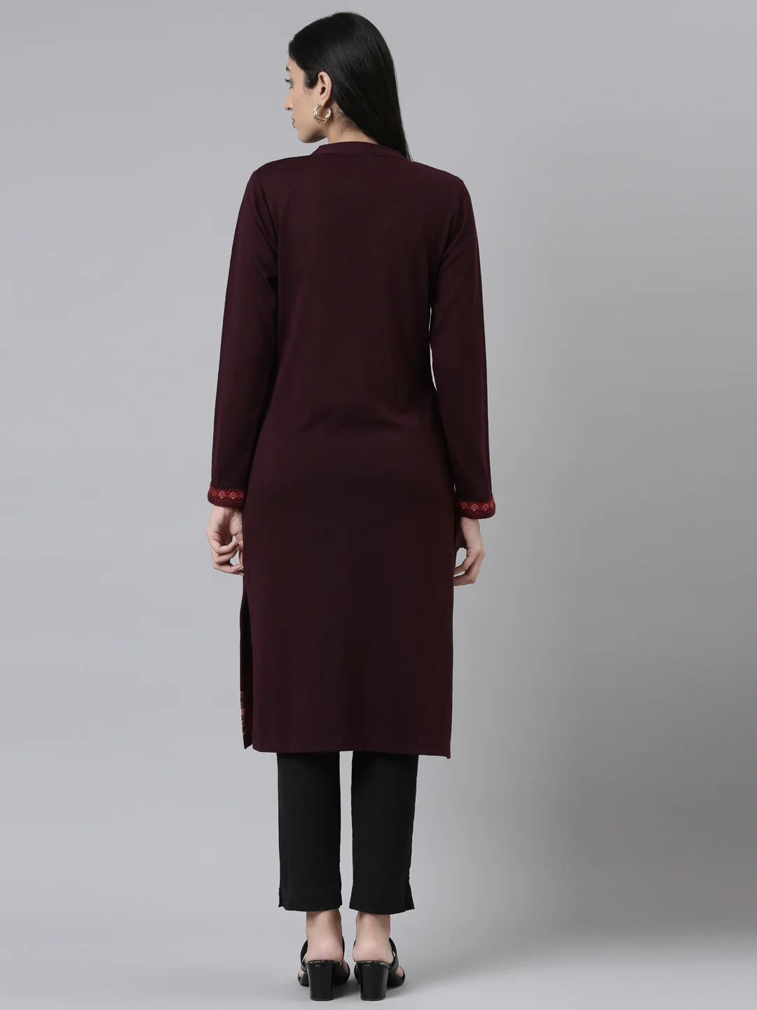 Neerus Winter Wear Woven Design Acrylic Kurta For Women - Image 3