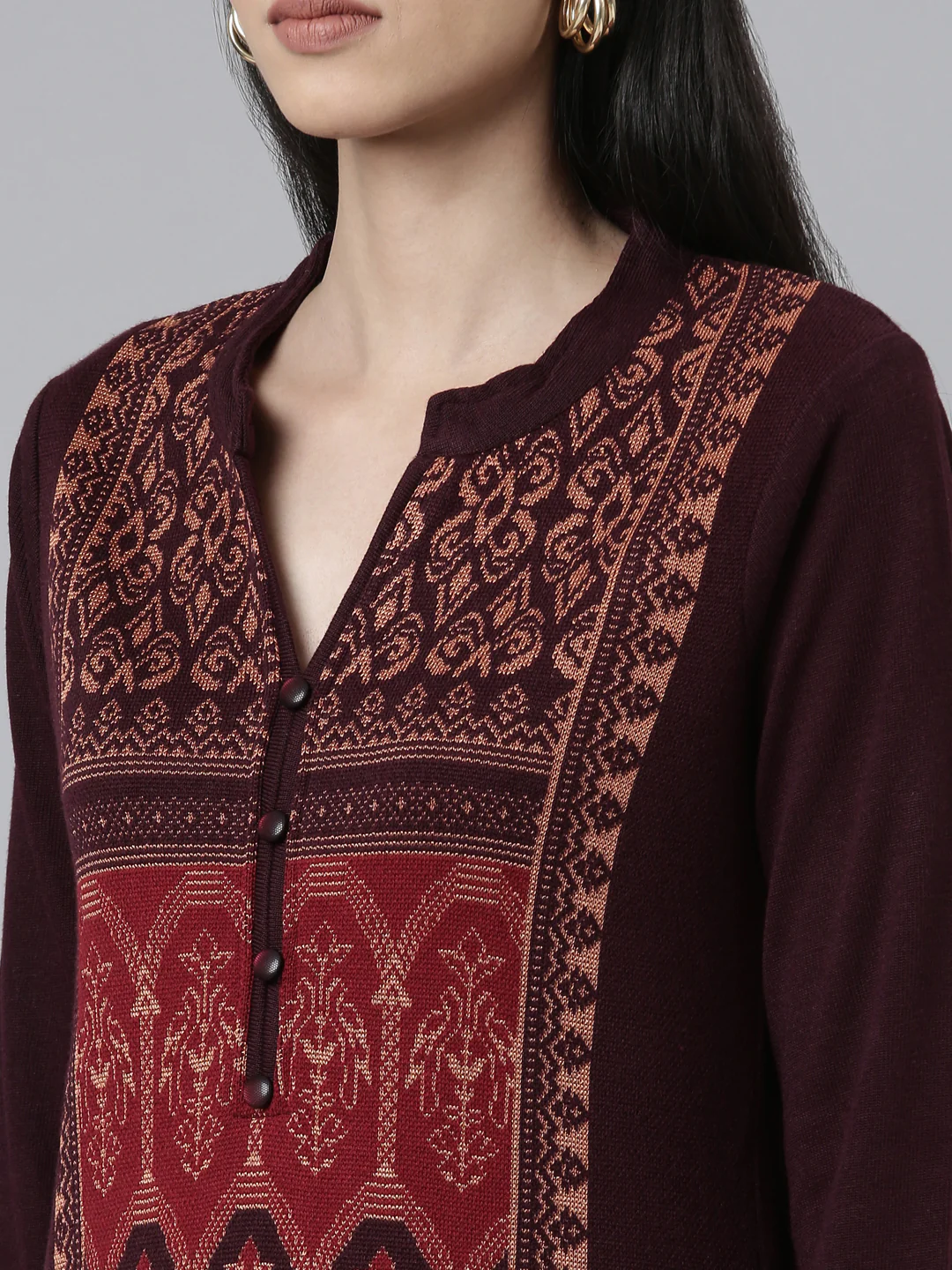 Neerus Winter Wear Woven Design Acrylic Kurta For Women - Image 4