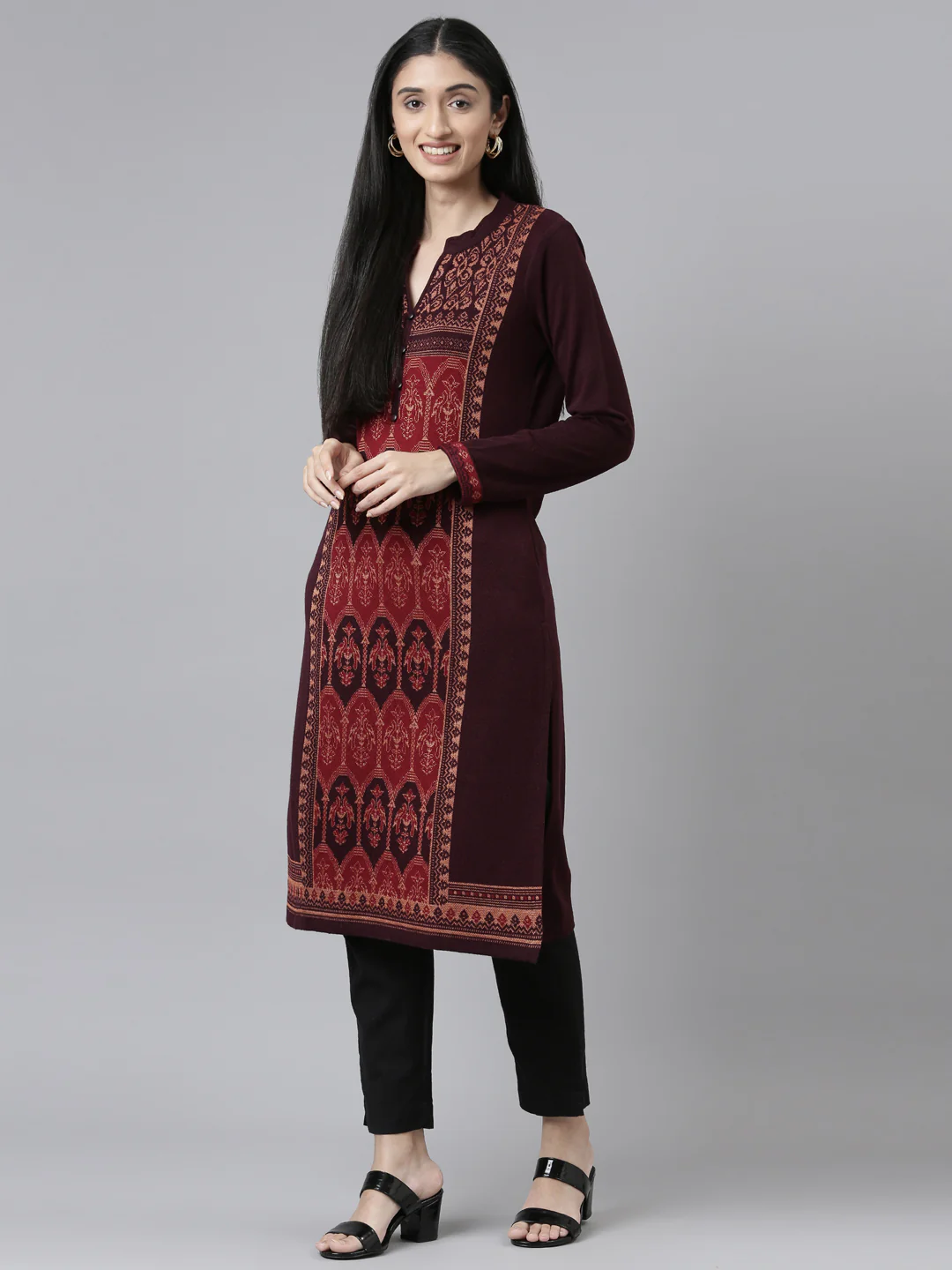 Neerus Winter Wear Woven Design Acrylic Kurta For Women - Image 5
