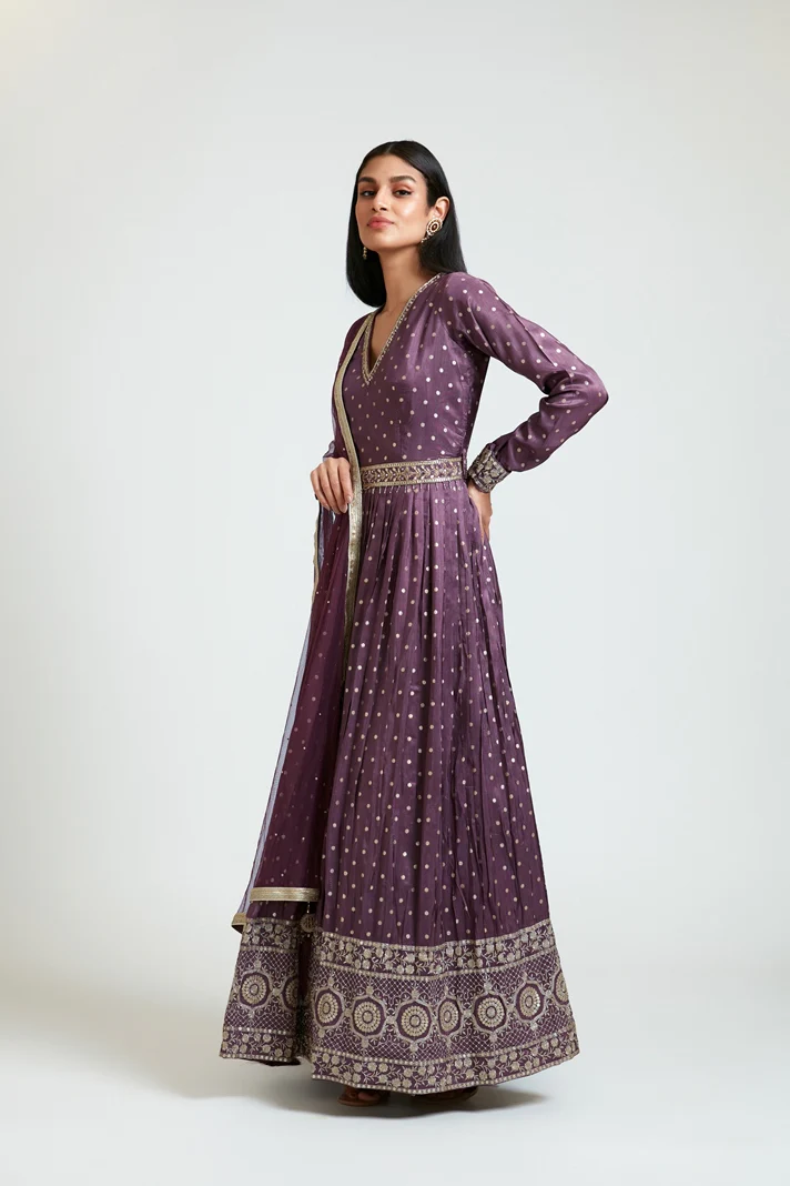 Neerus Women Banaras Wine Dress - Image 3