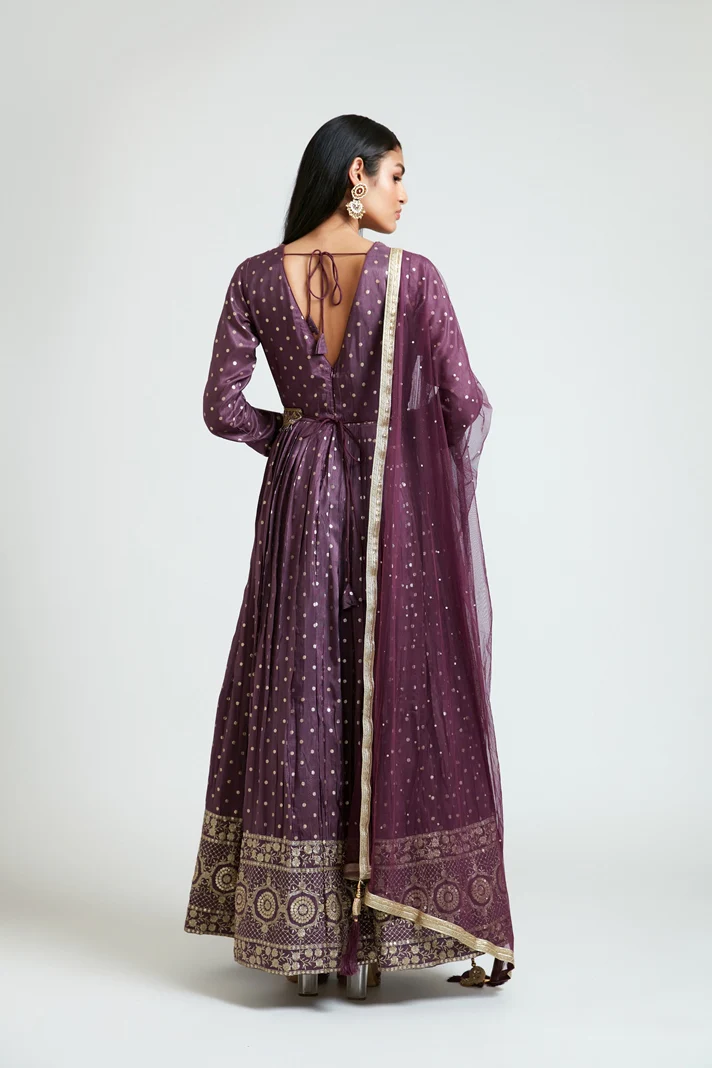 Neerus Women Banaras Wine Dress - Image 4