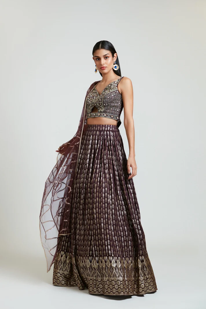 Neerus Women Banaras Wine Ghagra Set - Image 2
