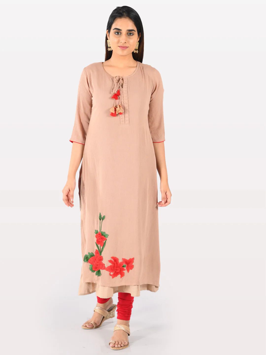 Neerus Women Beige Color Chiffon Fabric Double Shirt