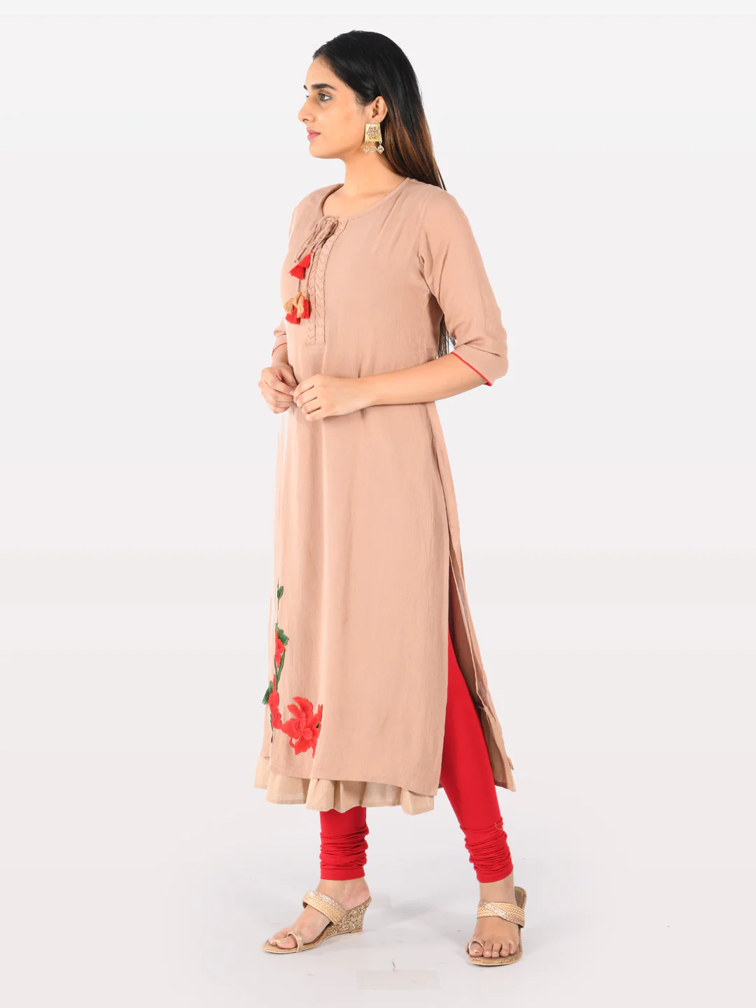 Neerus Women Beige Color Chiffon Fabric Double Shirt - Image 2
