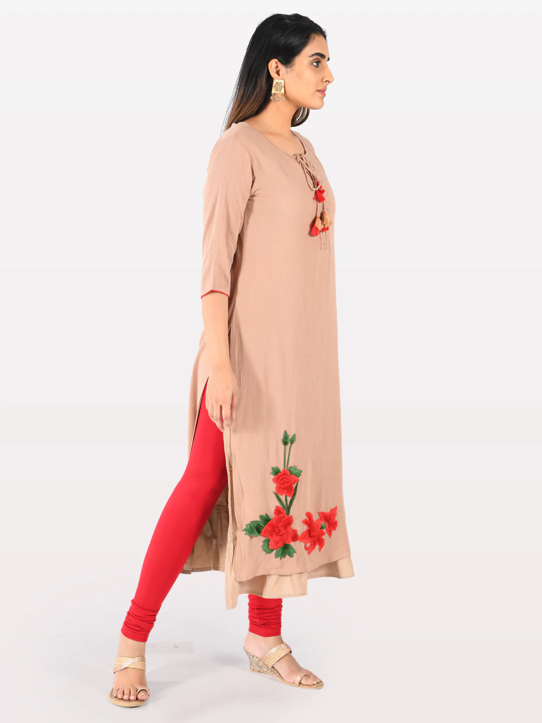 Neerus Women Beige Color Chiffon Fabric Double Shirt - Image 3
