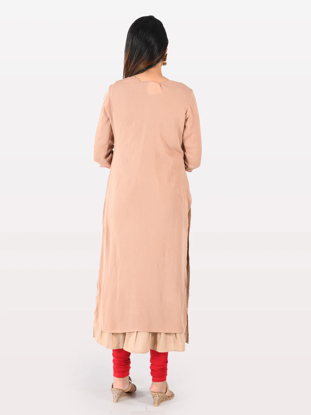 Neerus Women Beige Color Chiffon Fabric Double Shirt - Image 4