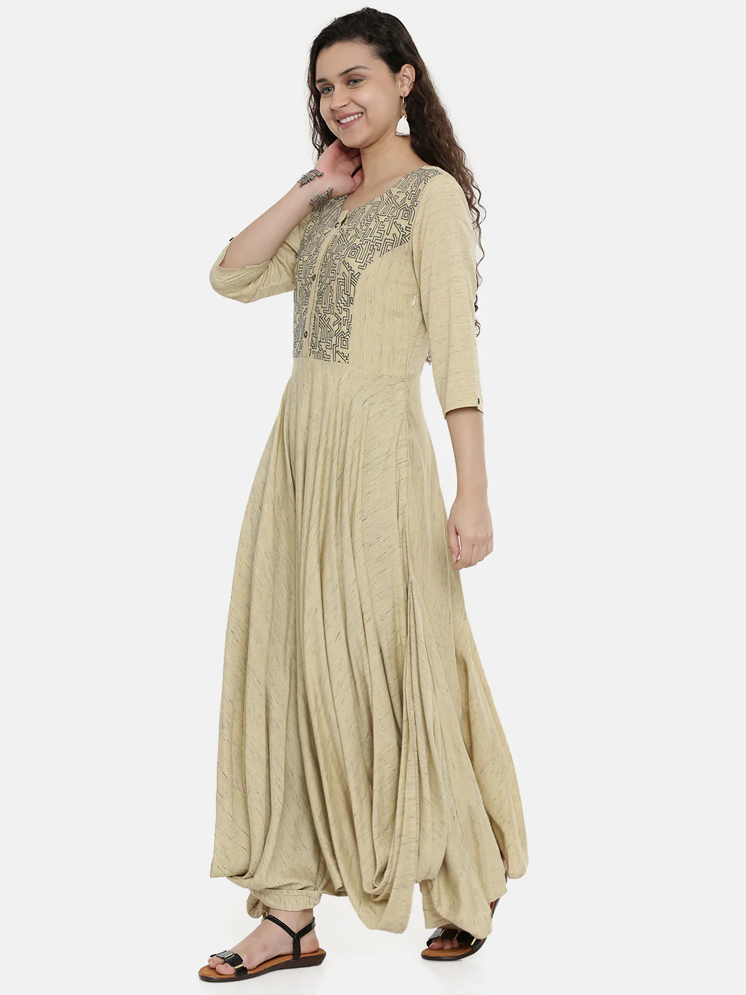 Neerus Women Beige Embroidered A-Line Kurta - Image 3
