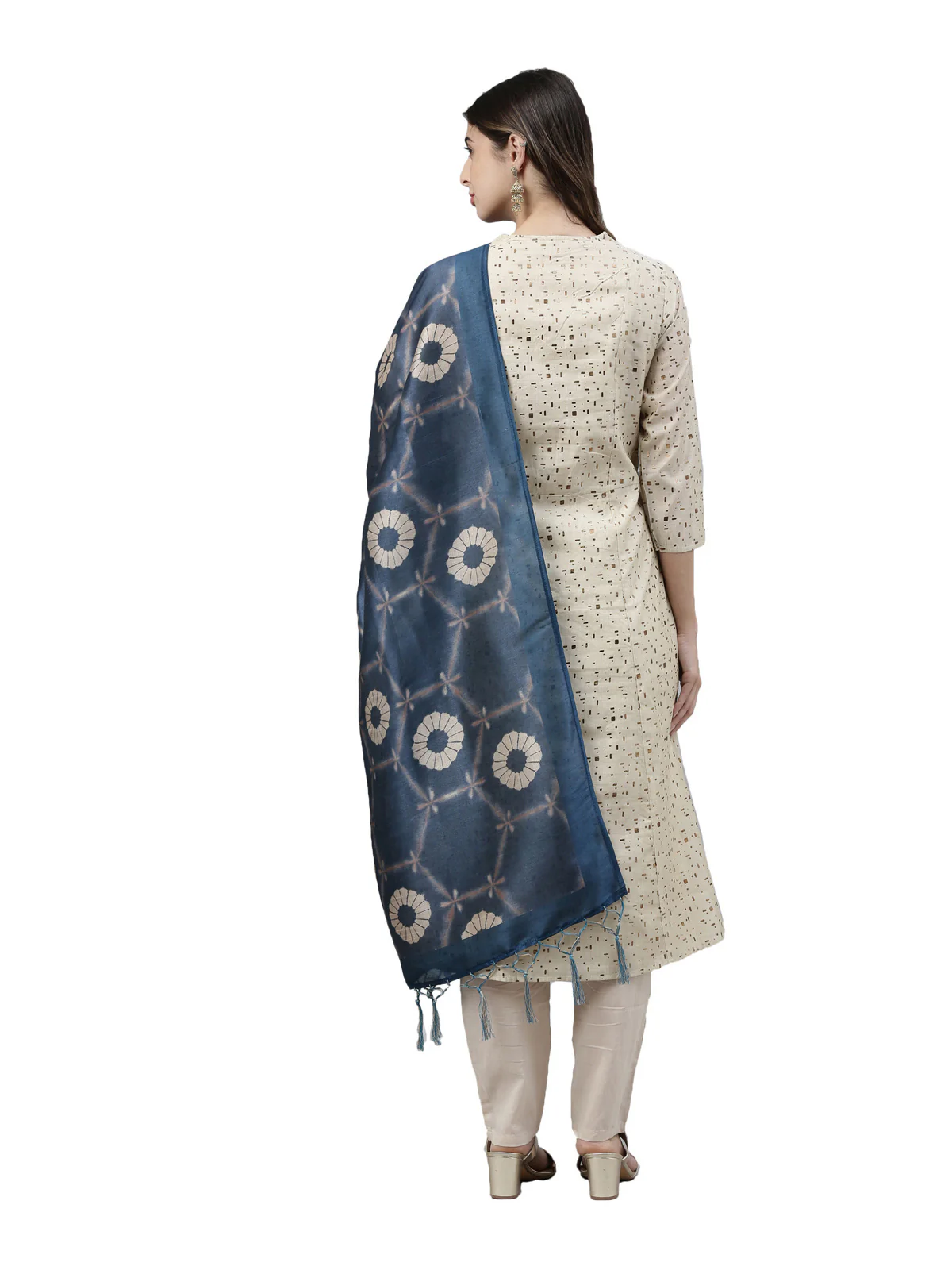 Neerus Women Beige Maroon Printed Kurta with Trousers Dupatta - Image 4