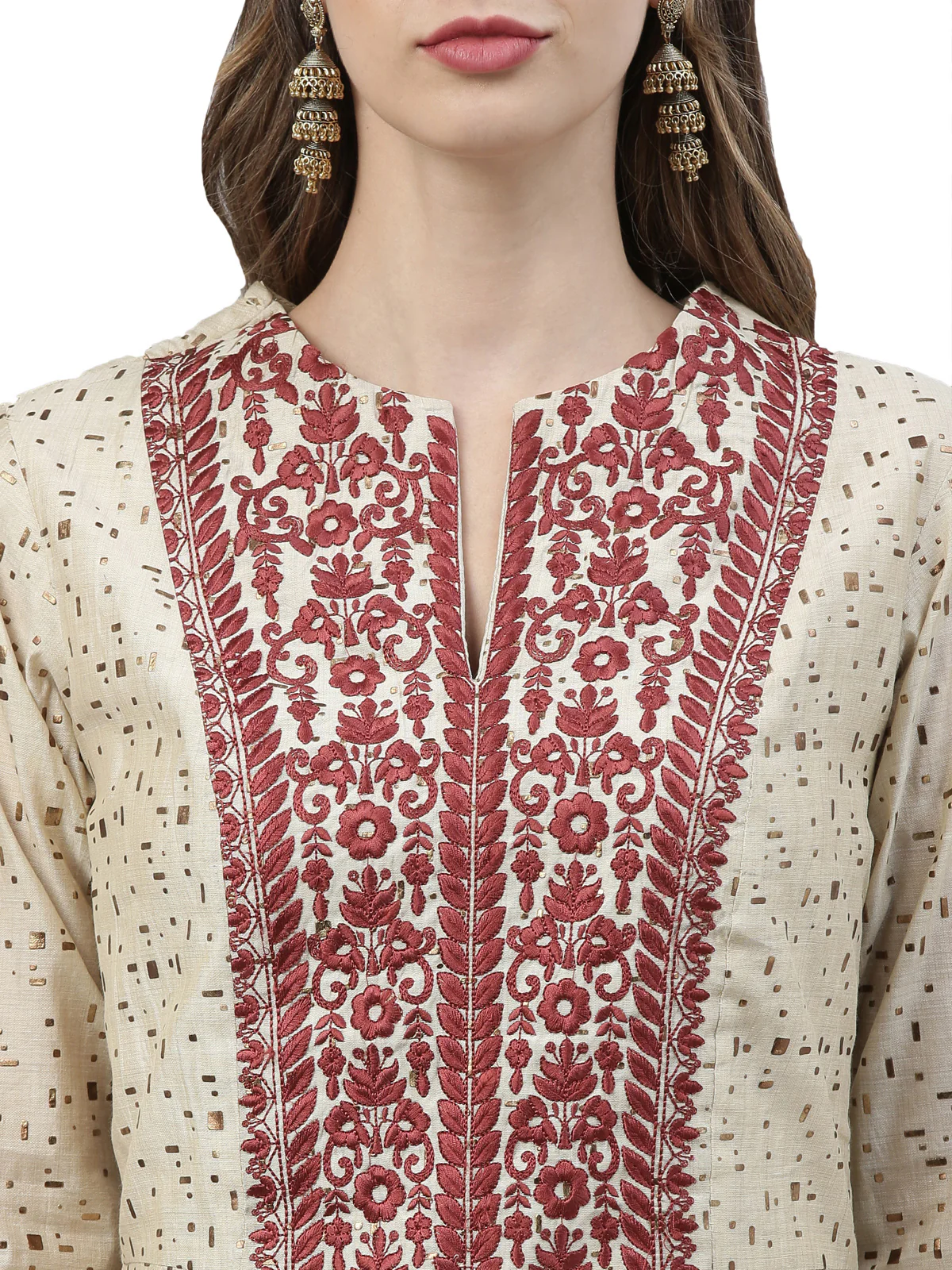 Neerus Women Beige Maroon Printed Kurta with Trousers Dupatta - Image 5