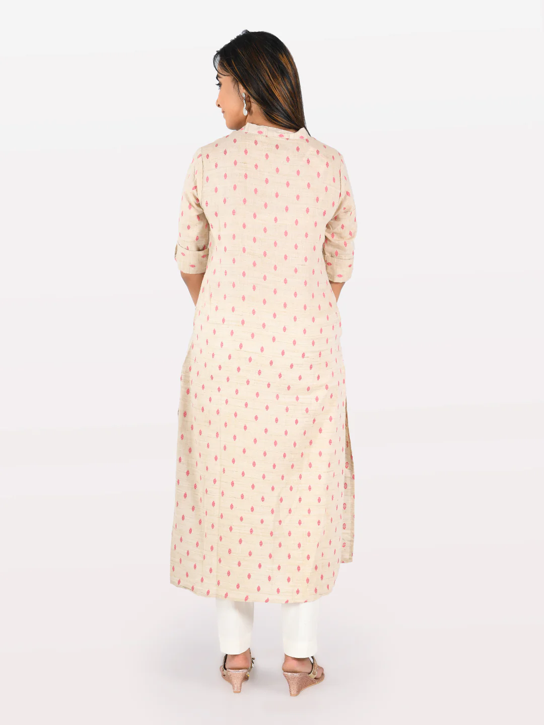 Neerus Women Beige Pink Color Cotton Fabric Tunic "46" - Image 2