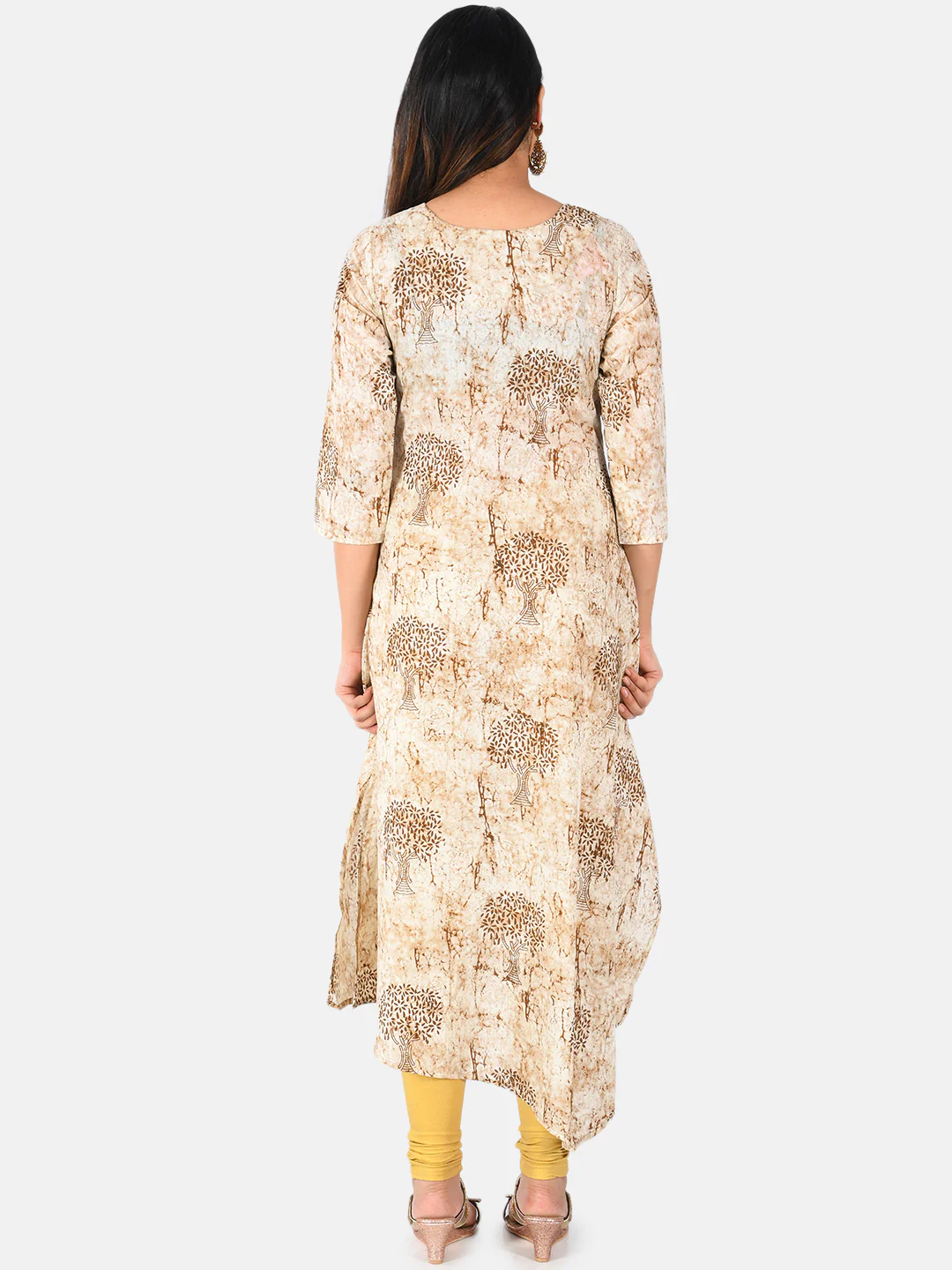 Neerus Women Beige Printed A-Line Kurta - Image 4