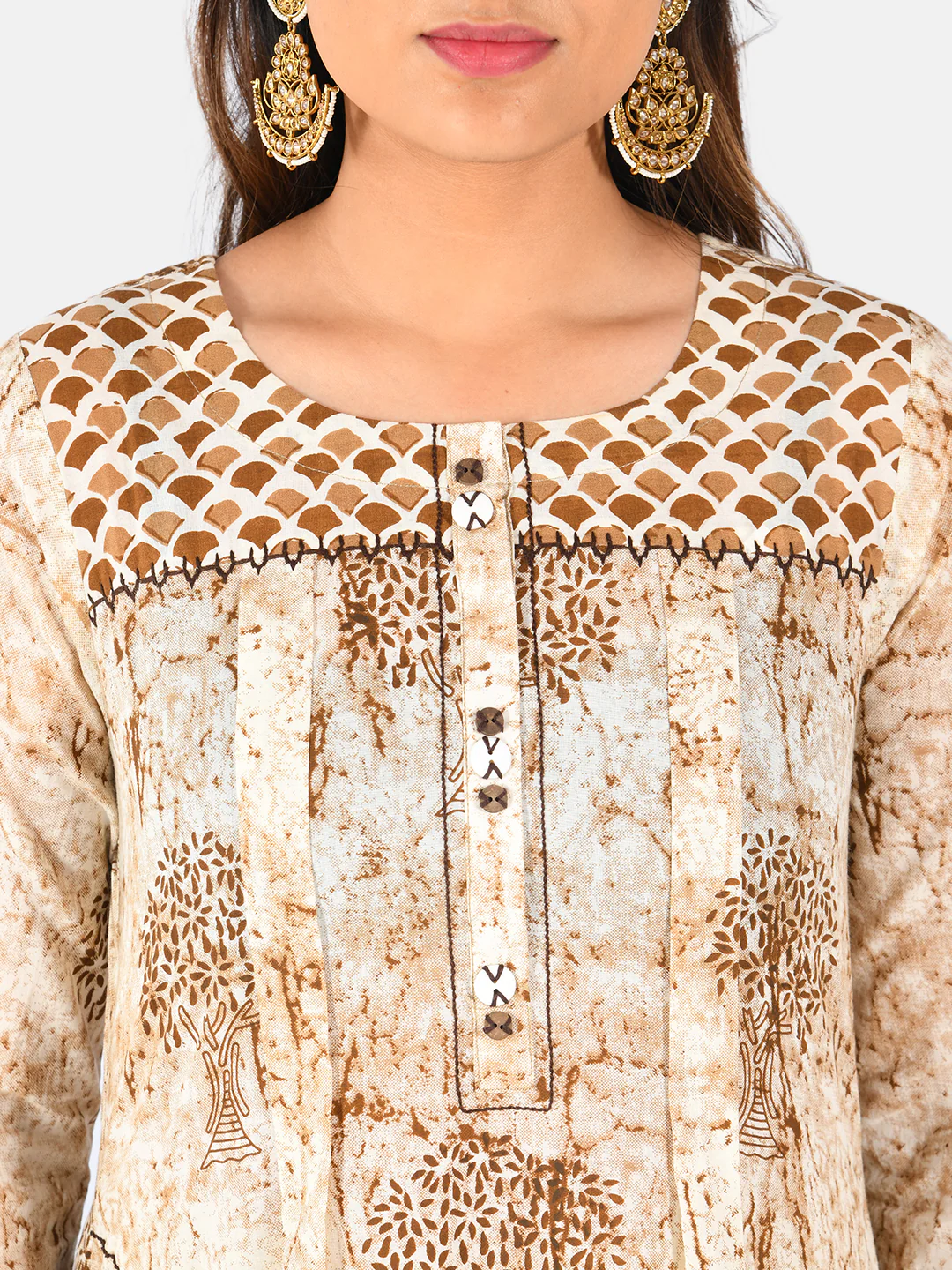 Neerus Women Beige Printed A-Line Kurta - Image 5