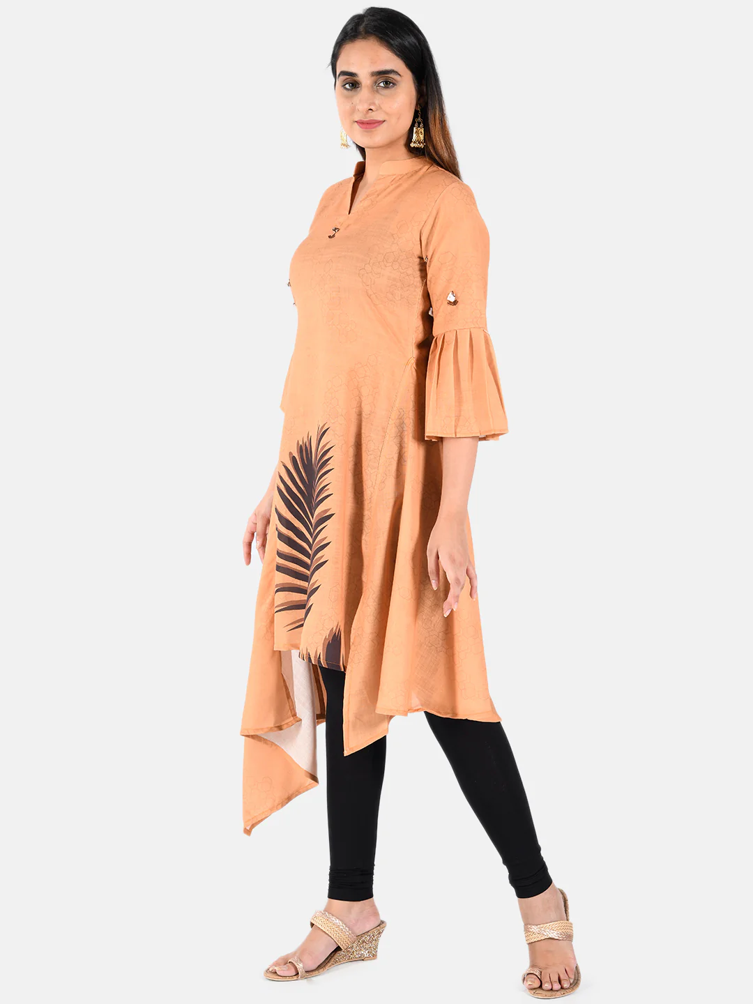 Neerus Women Beige Printed A-Line Kurta - Image 2