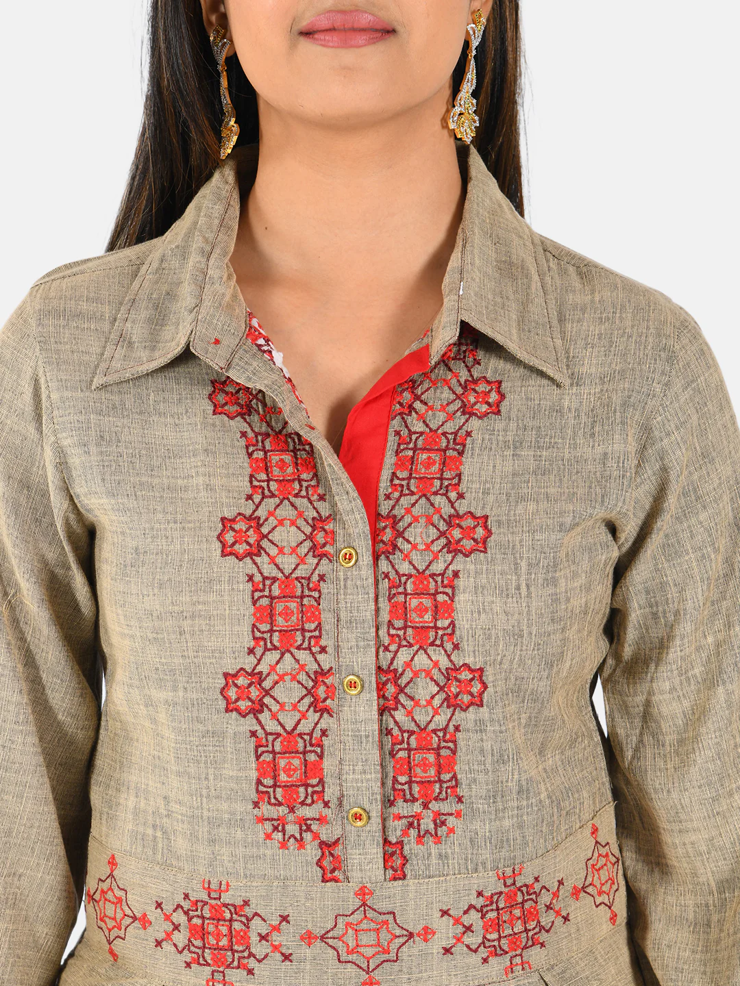 Neerus Women Beige Yoke Design A-Line Kurta - Image 4
