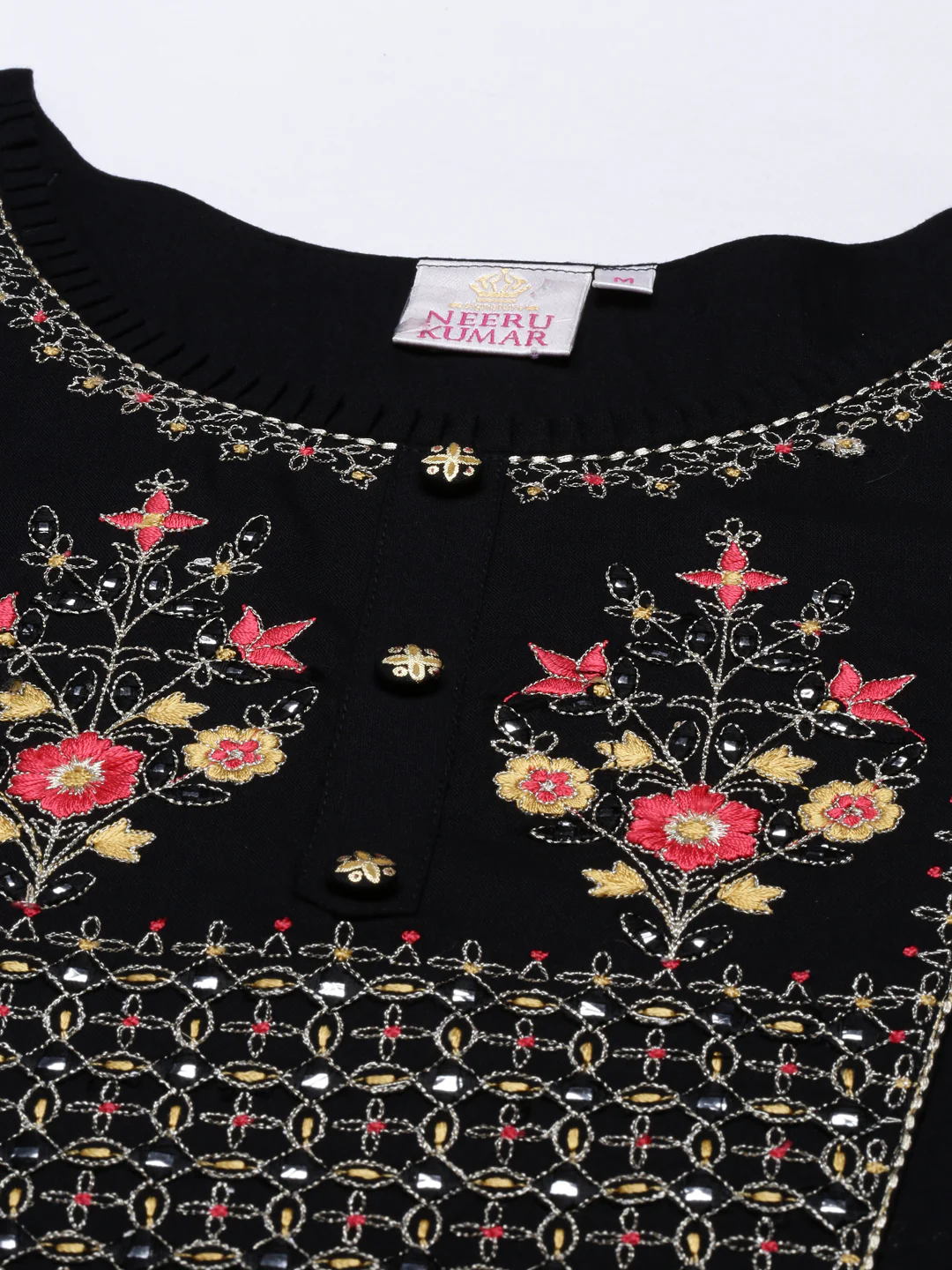 Neerus Women Black Floral Kurta - Image 2