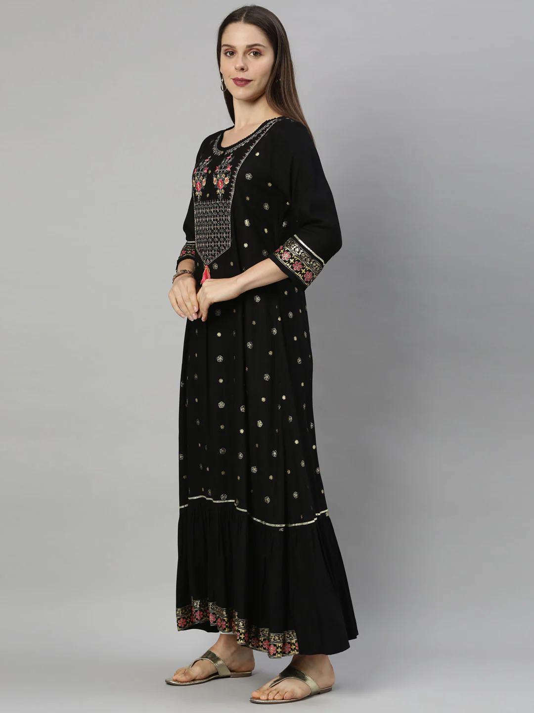 Neerus Women Black Floral Kurta - Image 4