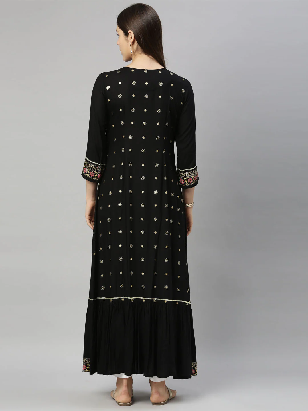 Neerus Women Black Floral Kurta - Image 6