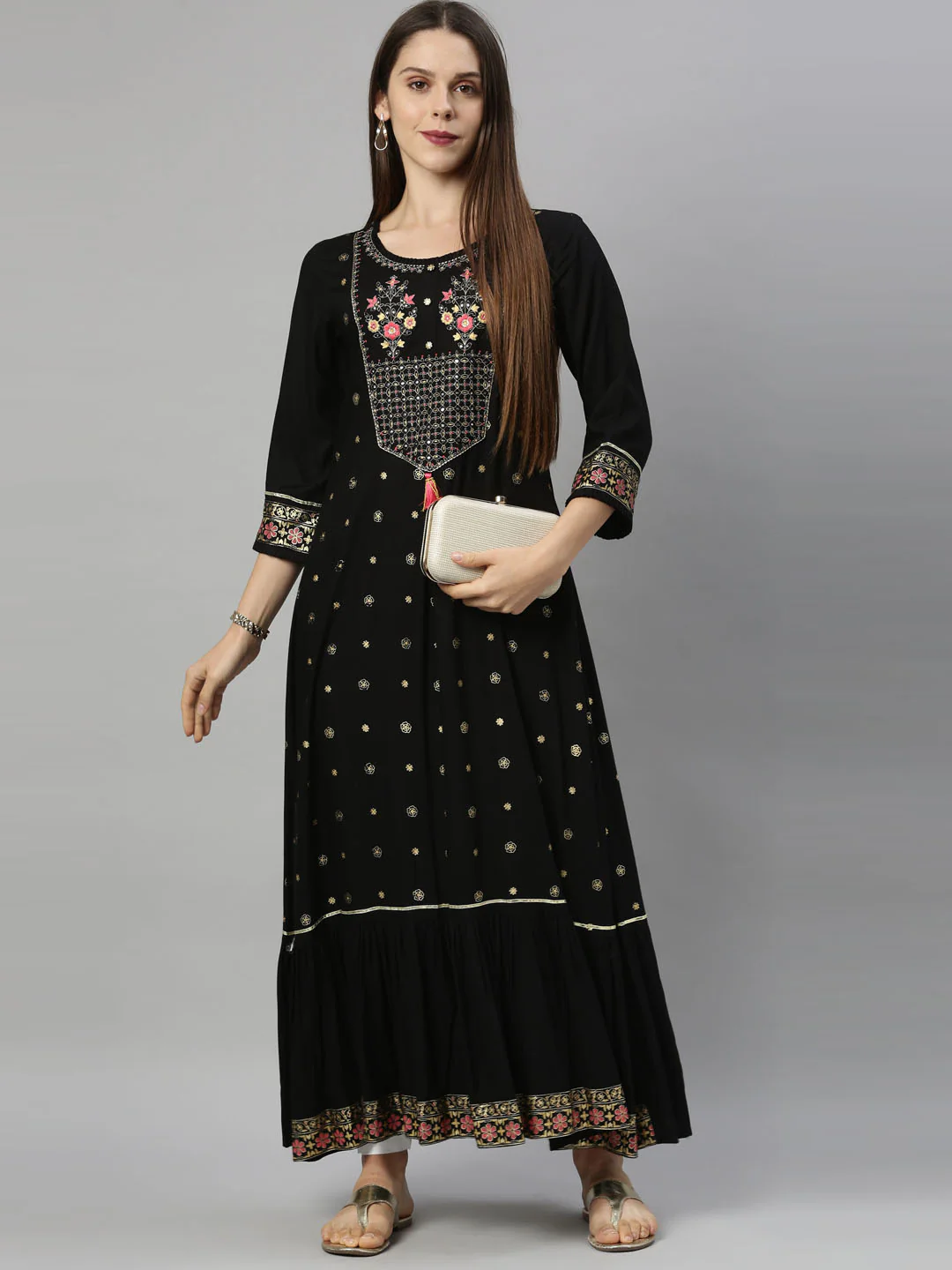 Neerus Women Black Floral Kurta - Image 7