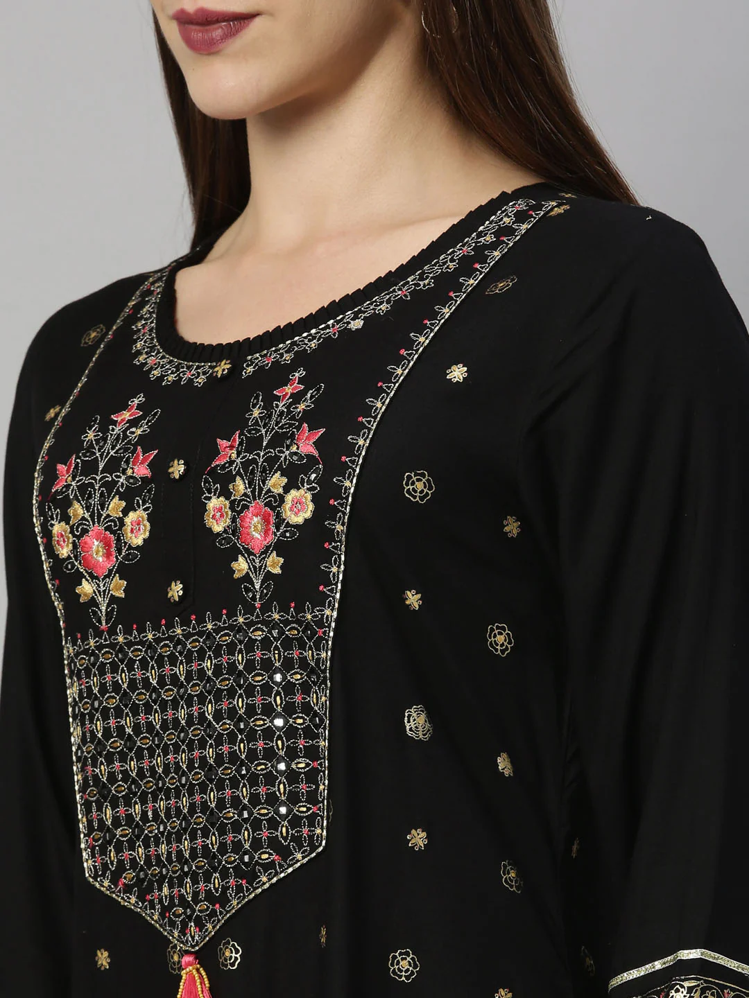 Neerus Women Black Floral Kurta - Image 8